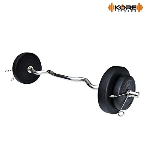 Kore PVC 16 Kg Home Gym Set With One 3 Ft Curl And One Pair Dumbbell Rods With Gym Accessories, Black