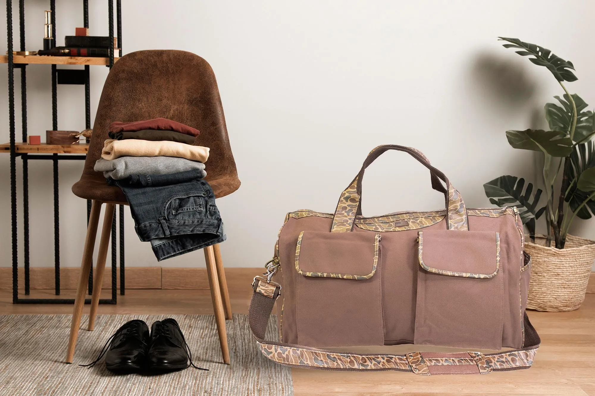 Lab Brown Waxed Canvas Old School Camo Weekender Bag.