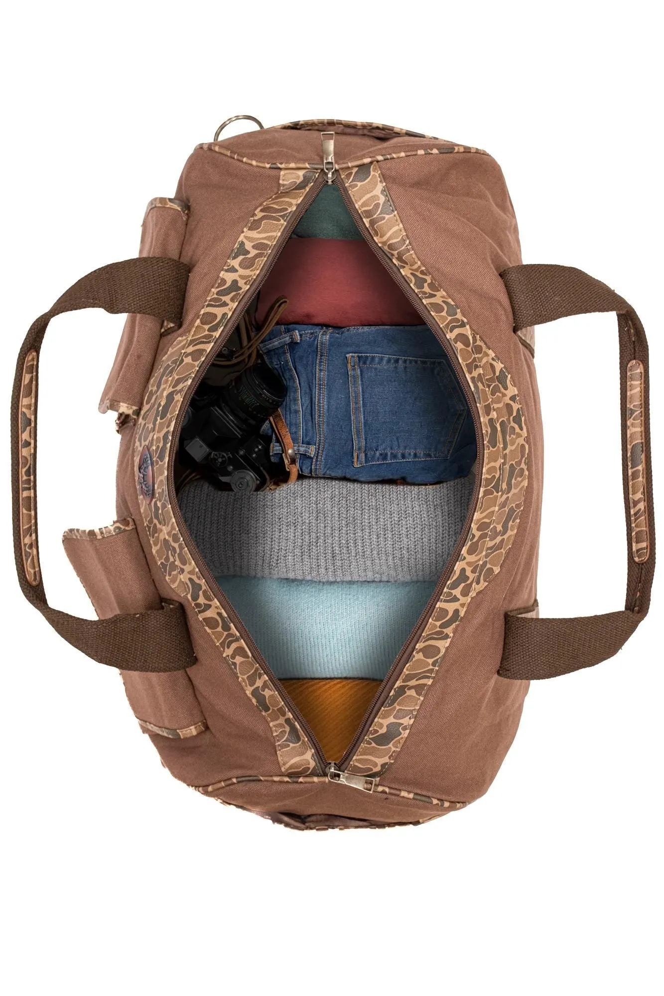 Lab Brown Waxed Canvas Old School Camo Weekender Bag.