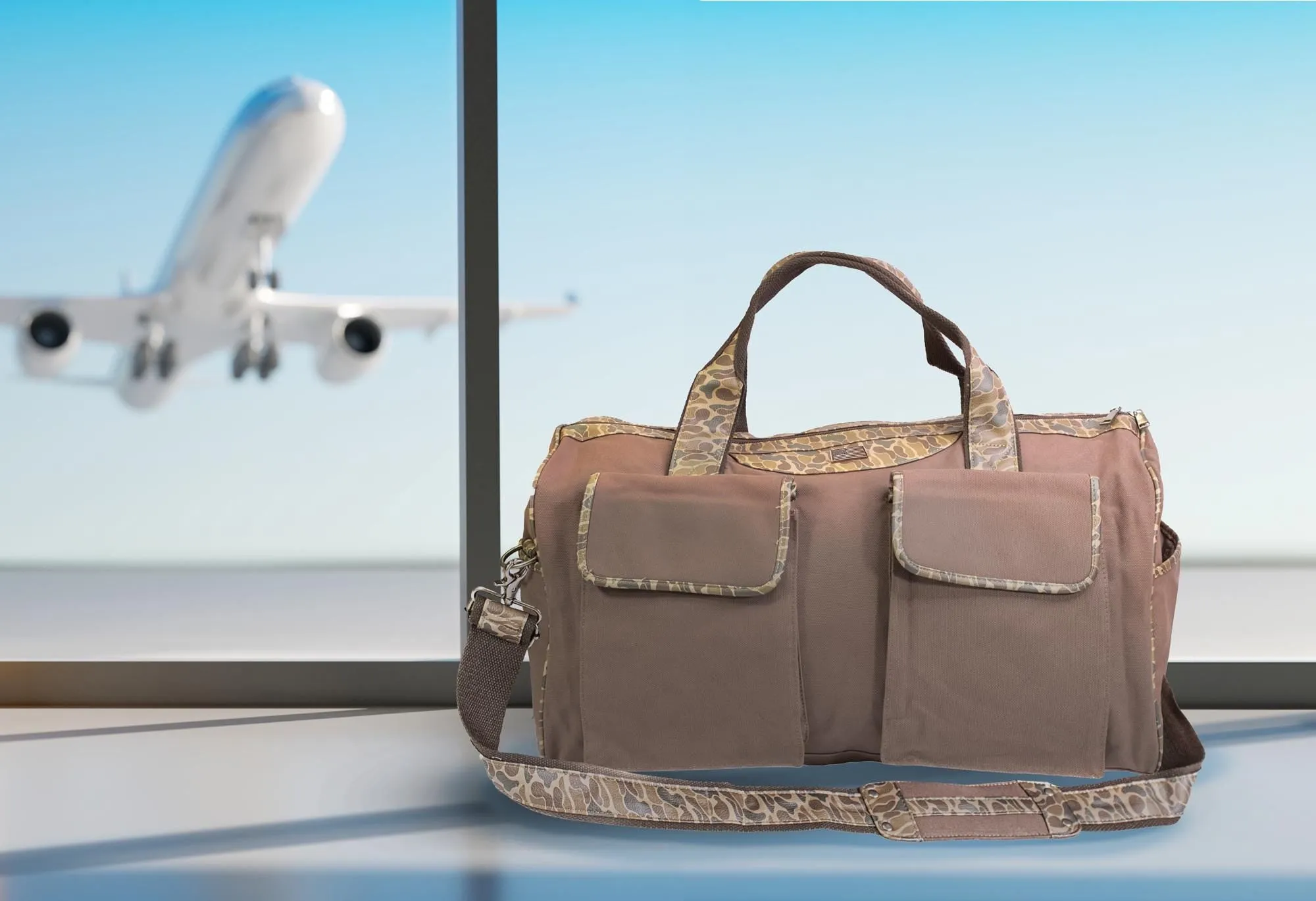 Lab Brown Waxed Canvas Old School Camo Weekender Bag.
