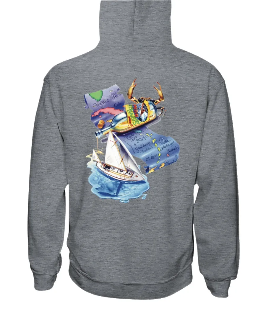 Latitude Attitude Caribbean Map Back Print Beach Hoodie