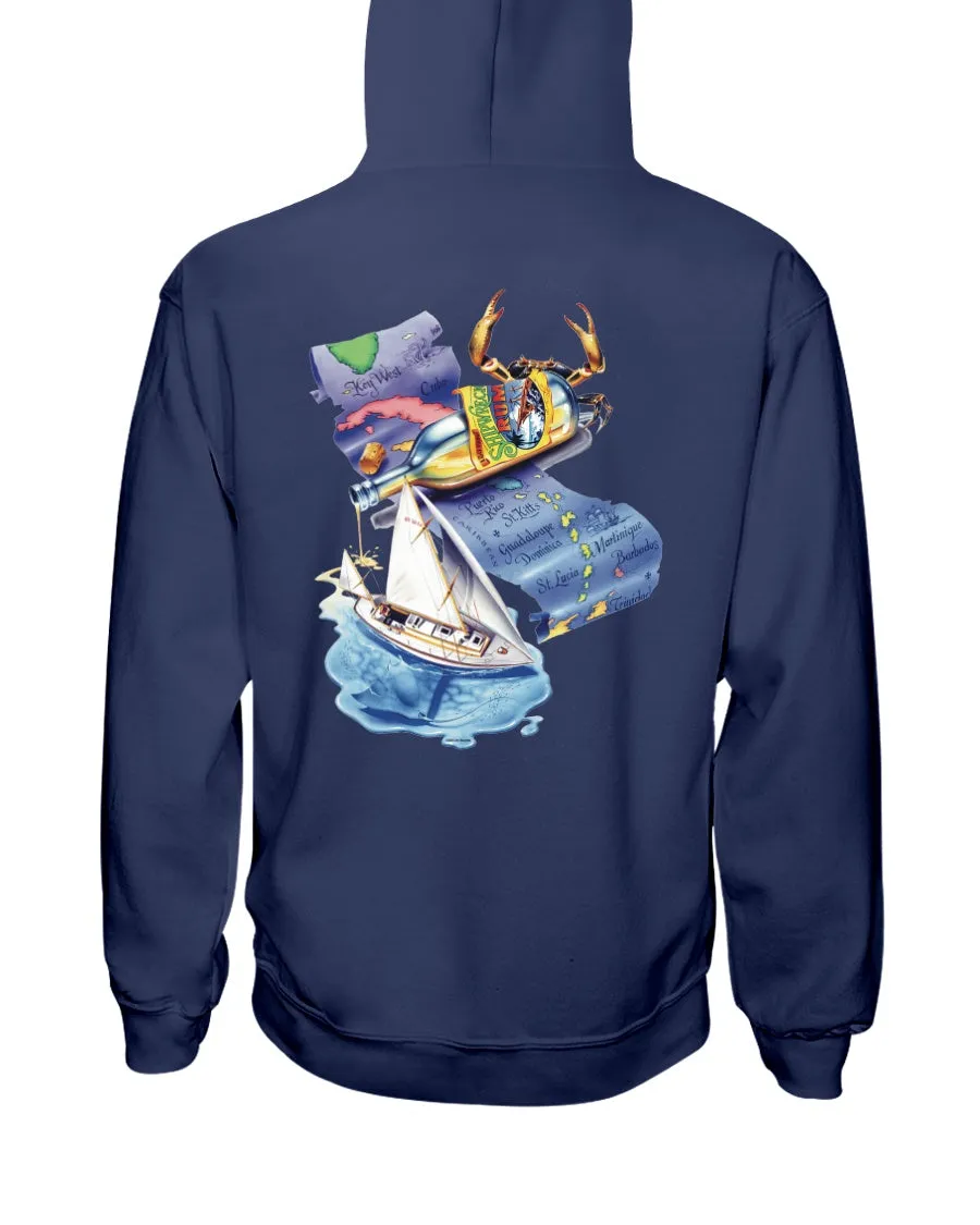 Latitude Attitude Caribbean Map Back Print Beach Hoodie
