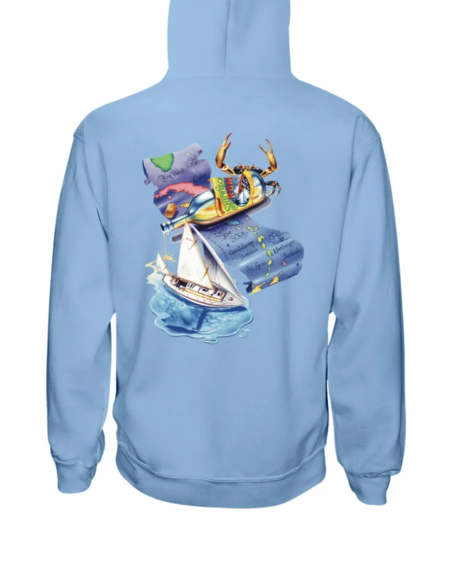 Latitude Attitude Caribbean Map Back Print Beach Hoodie
