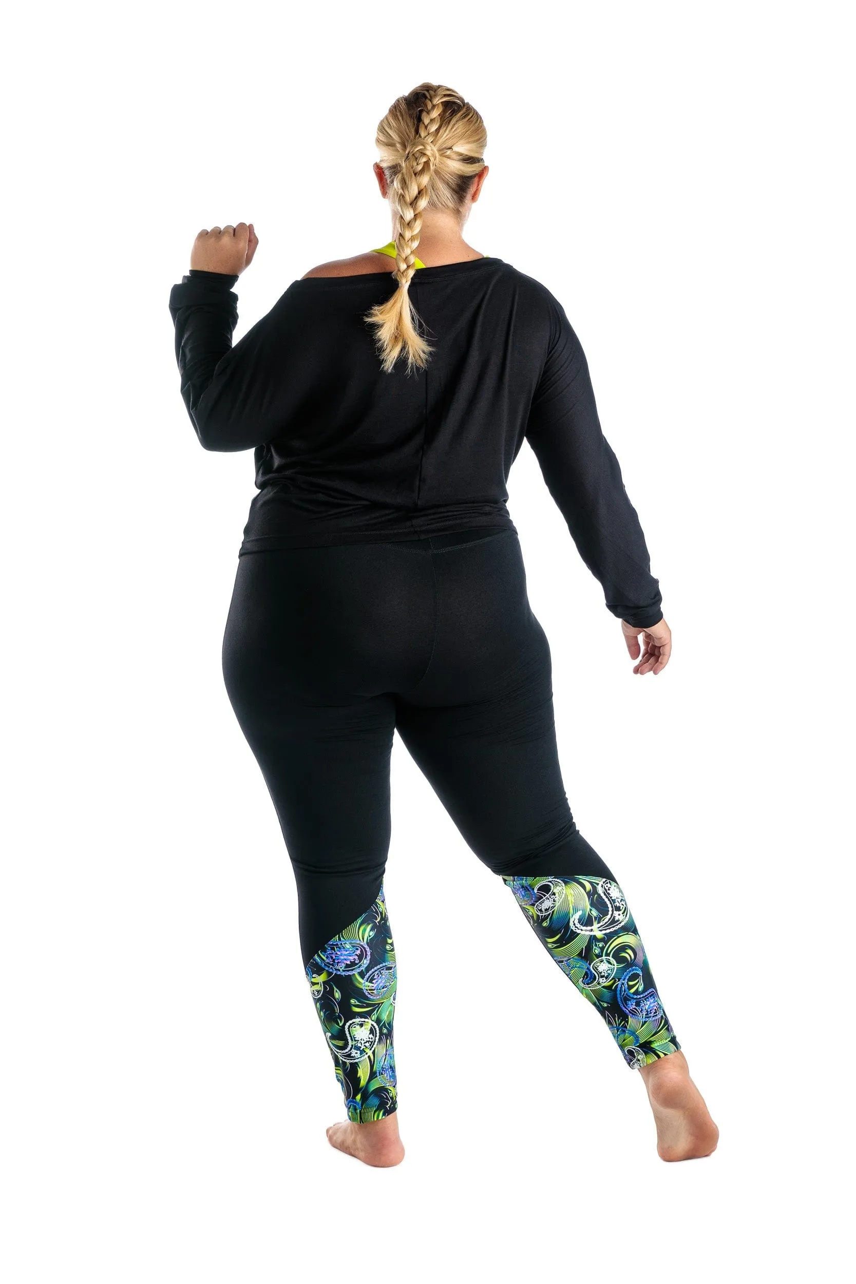 Legging Sport long Le Sideback 26'' Taille Plus (Noir/Paisley) de MOOV Activewear