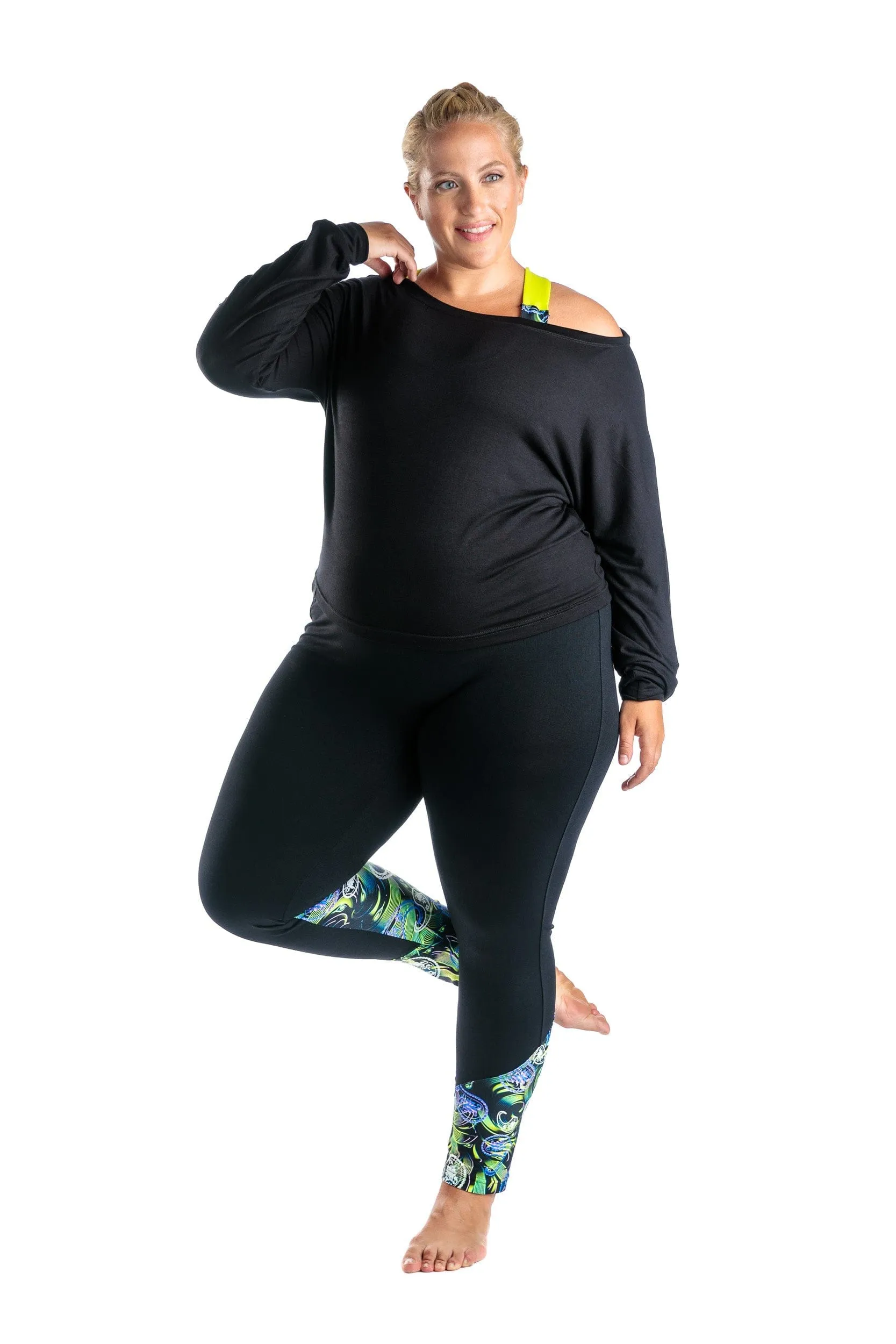 Legging Sport long Le Sideback 26'' Taille Plus (Noir/Paisley) de MOOV Activewear