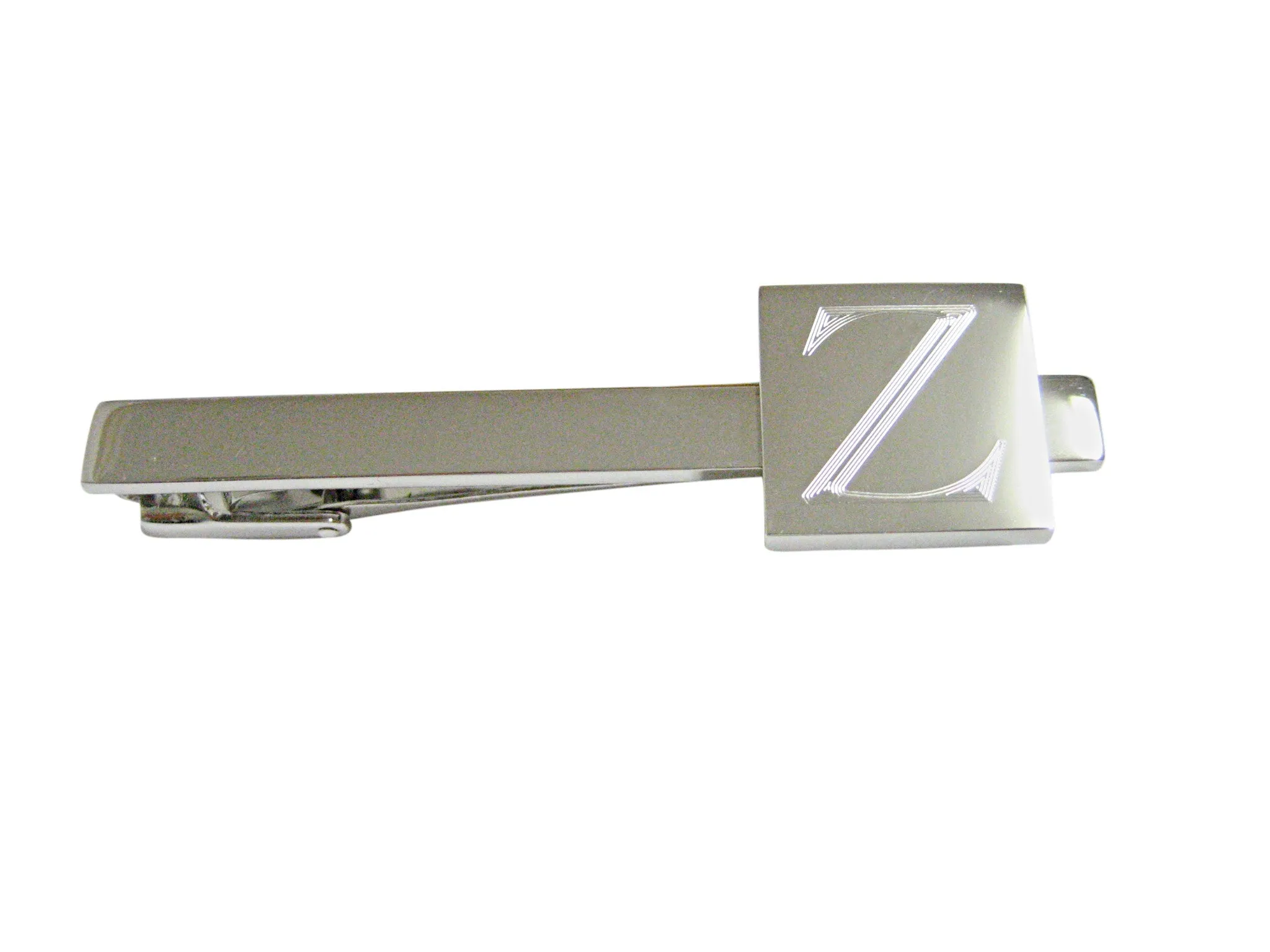 Letter Z Etched Monogram Square Tie Clip