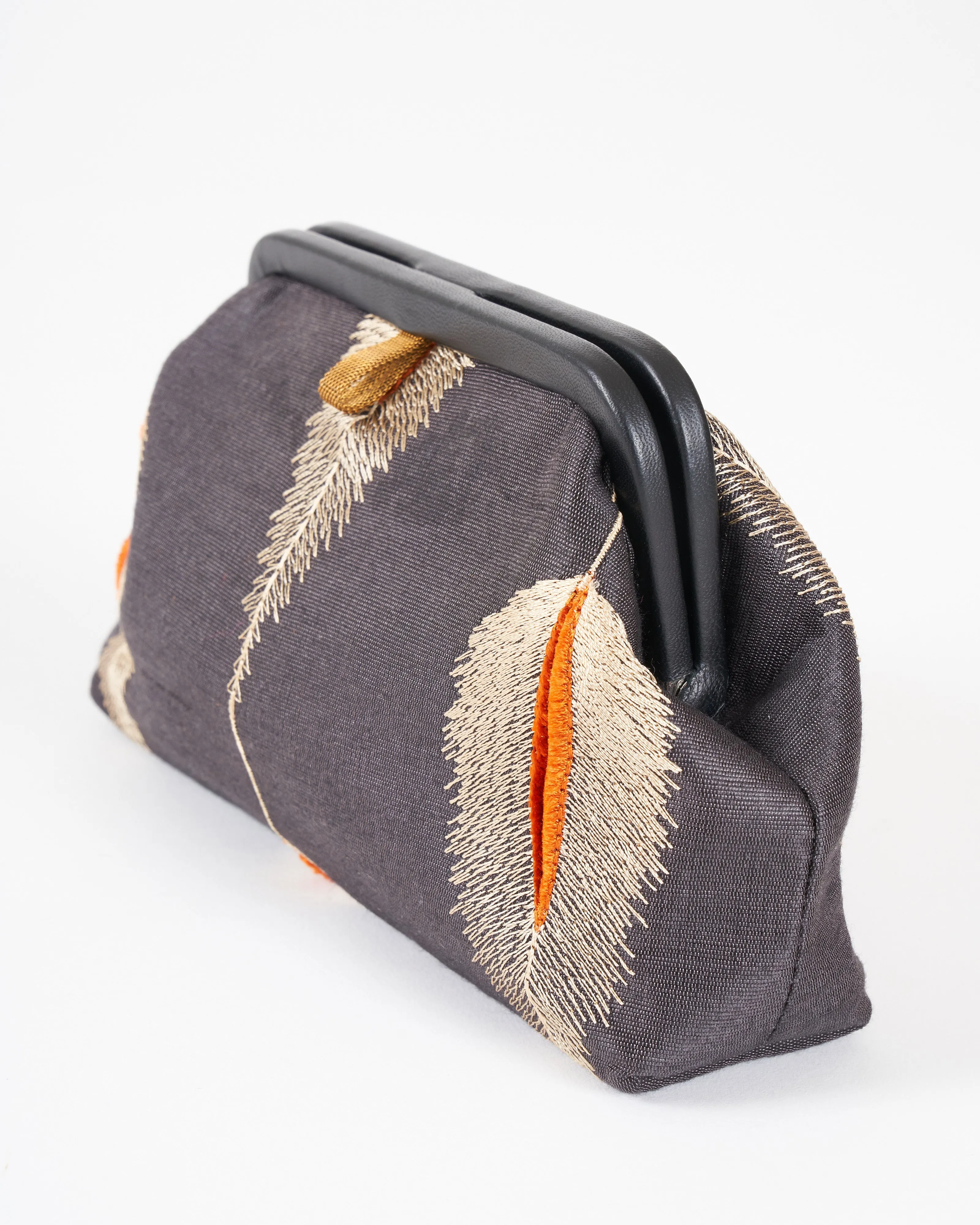 liette embroidered clutch - black/taupe/orange
