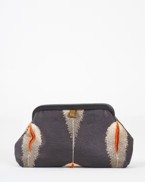 liette embroidered clutch - black/taupe/orange