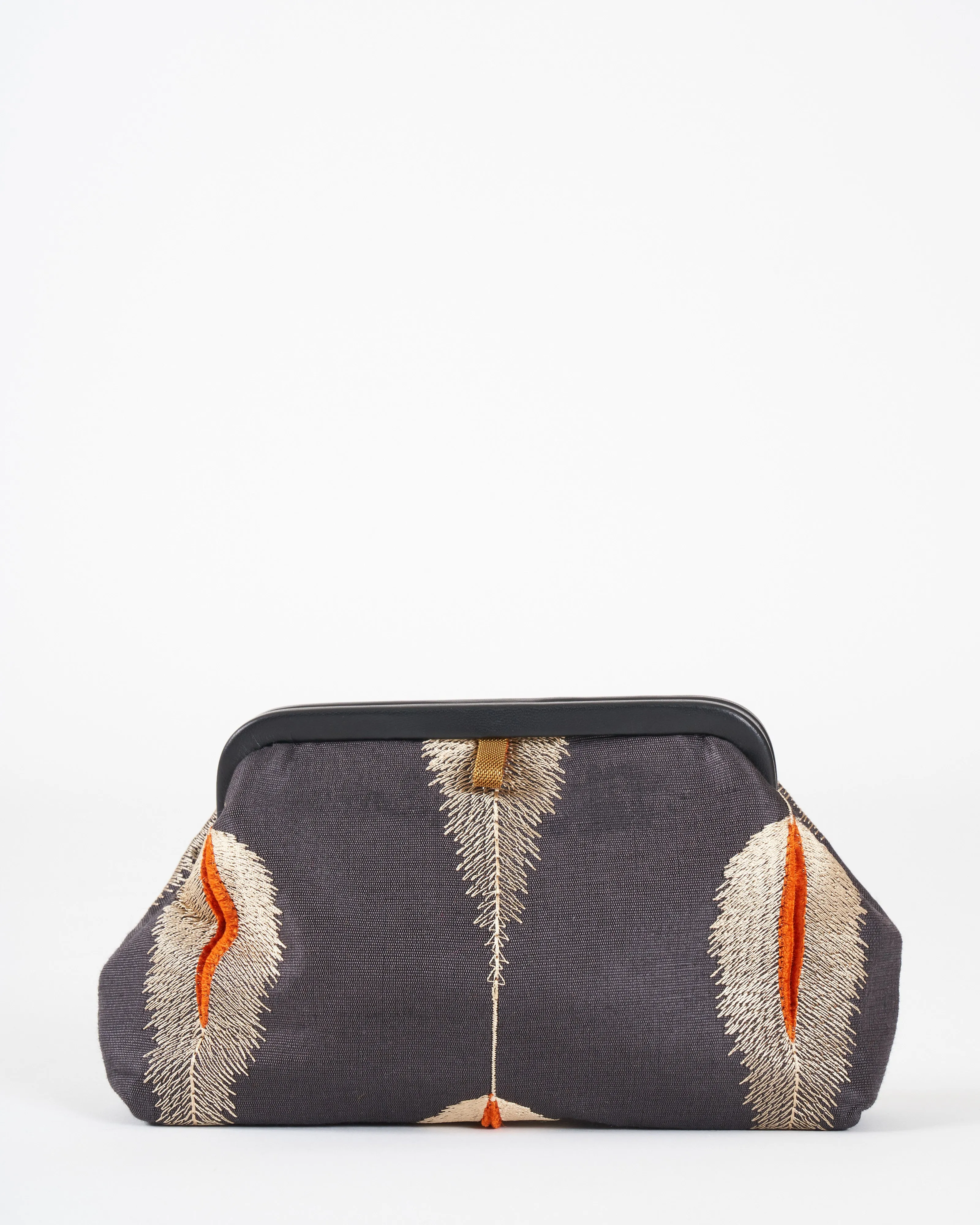 liette embroidered clutch - black/taupe/orange