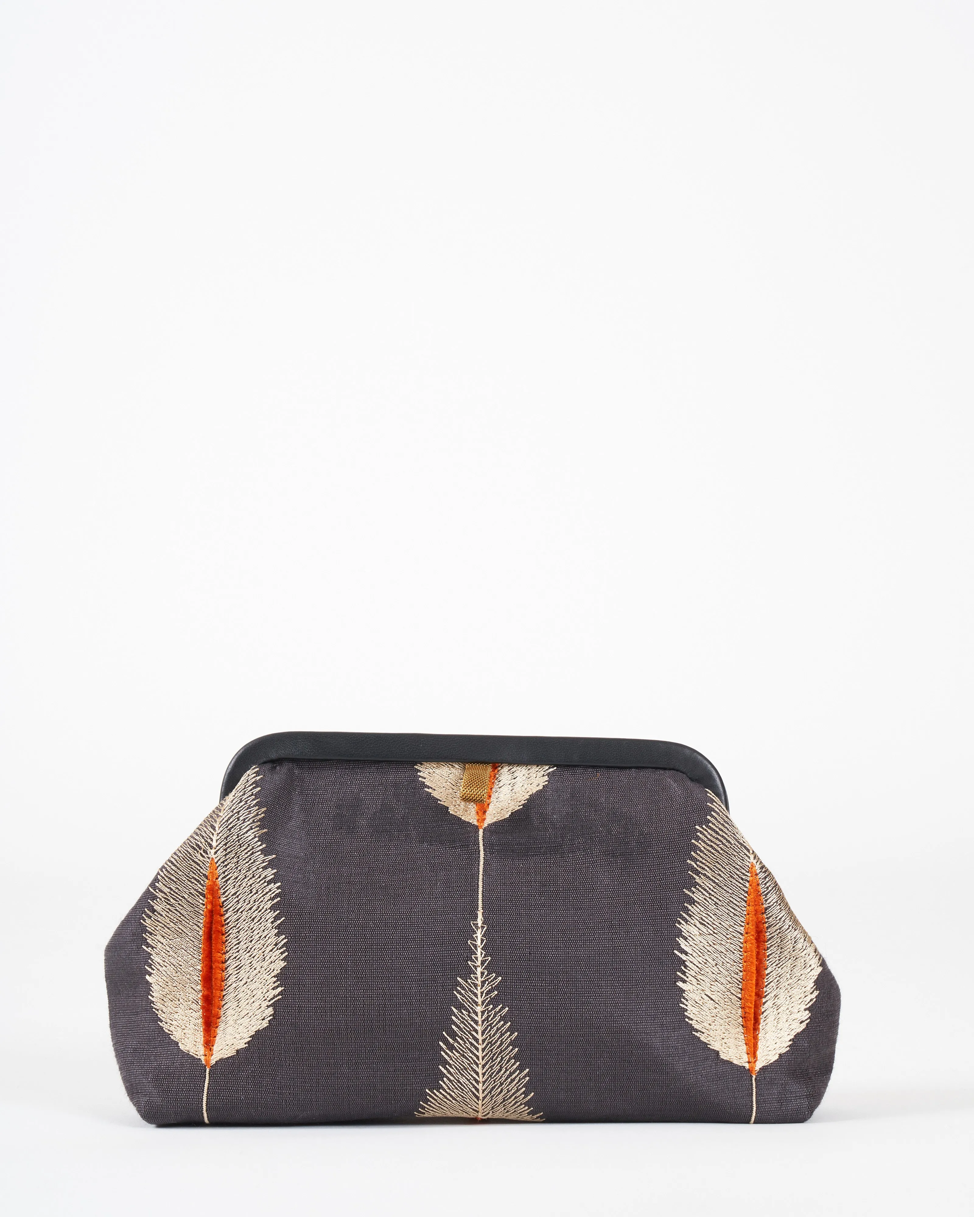 liette embroidered clutch - black/taupe/orange