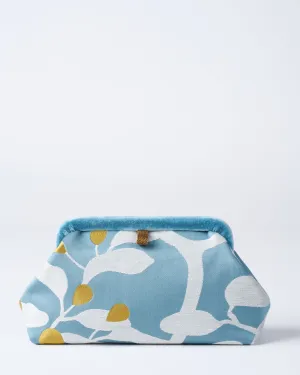 liette woven clutch - aqua/white/mustard