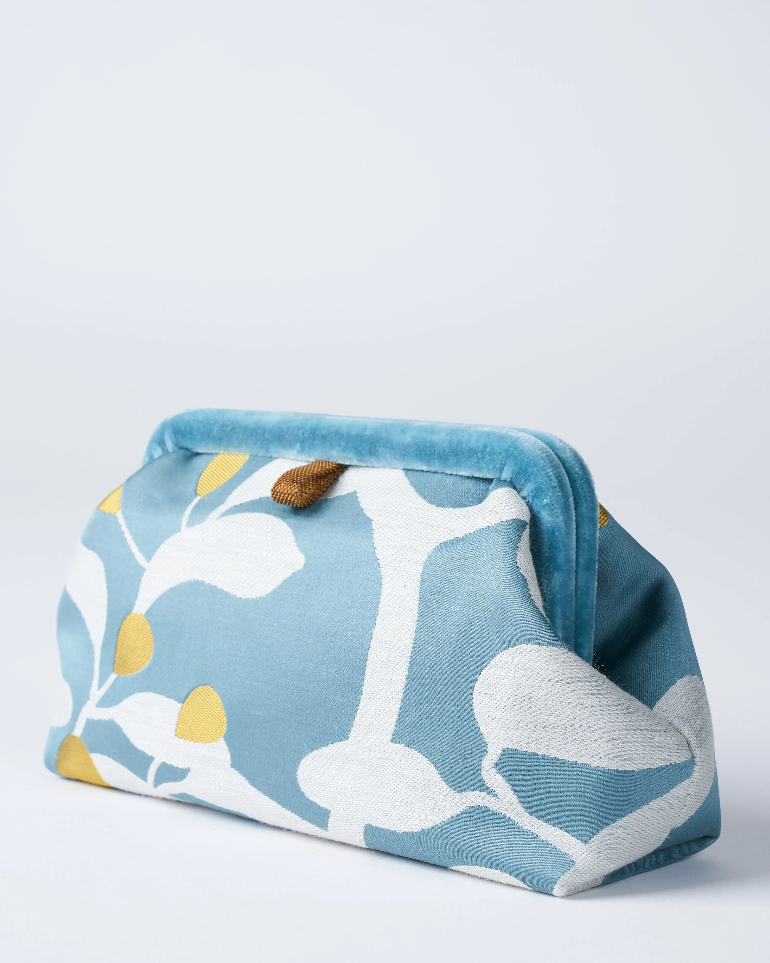 liette woven clutch - aqua/white/mustard