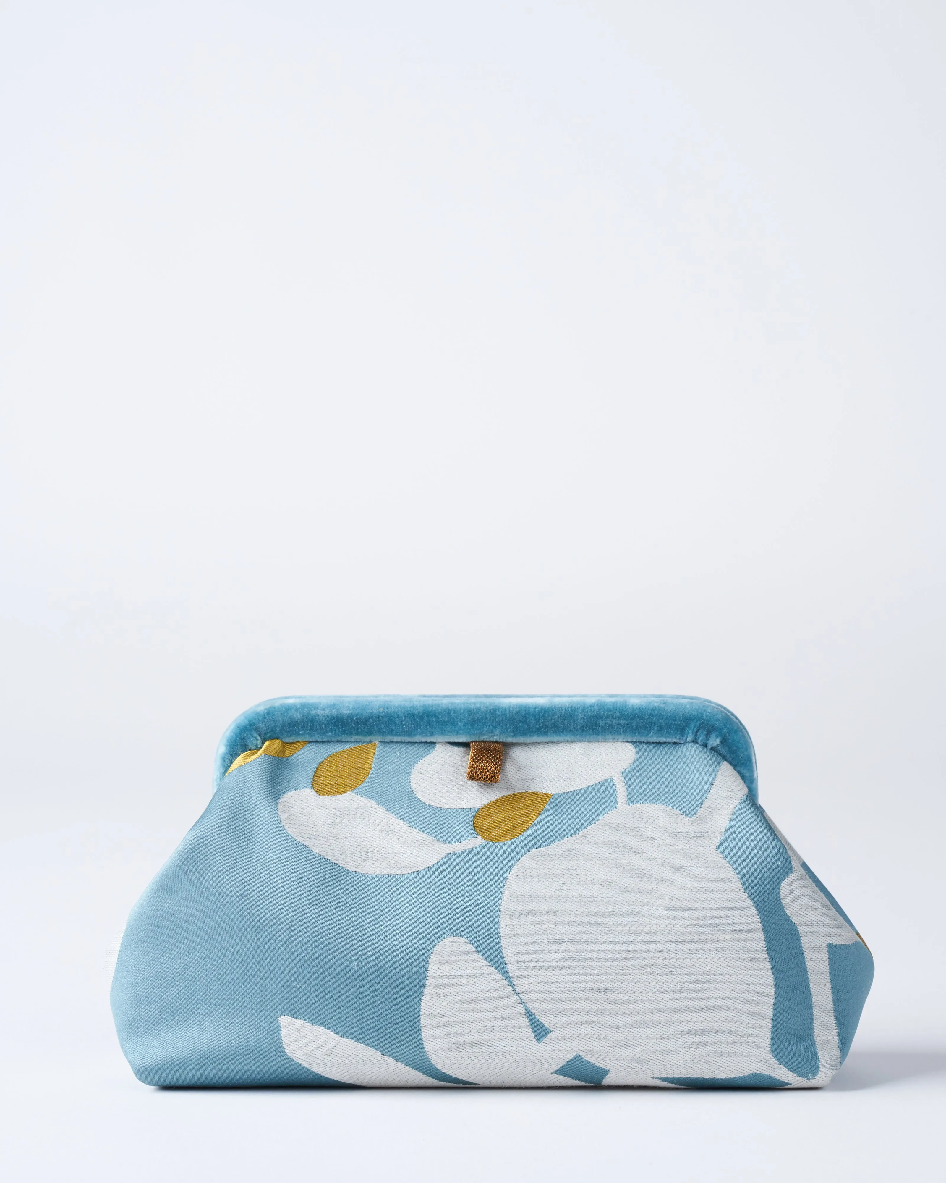 liette woven clutch - aqua/white/mustard