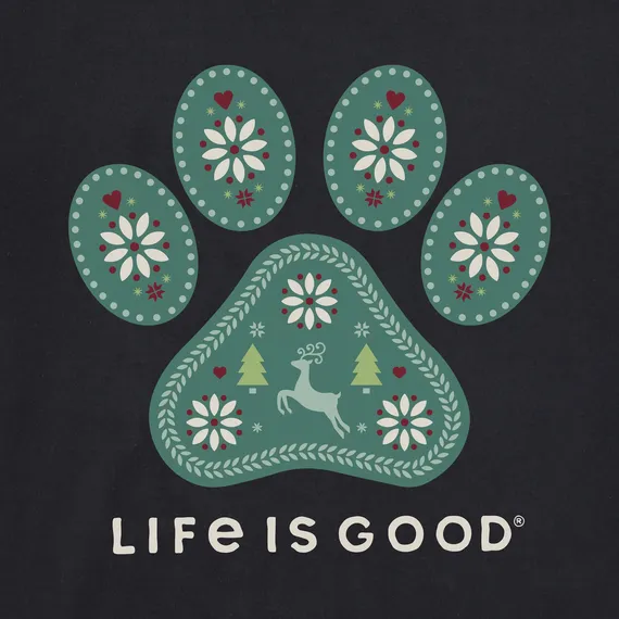 Life is Good Women's Holiday Paw Long Sleeve Snuggle Up Relaxed Sleep Tee