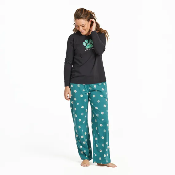Life is Good Women's Holiday Paw Long Sleeve Snuggle Up Relaxed Sleep Tee