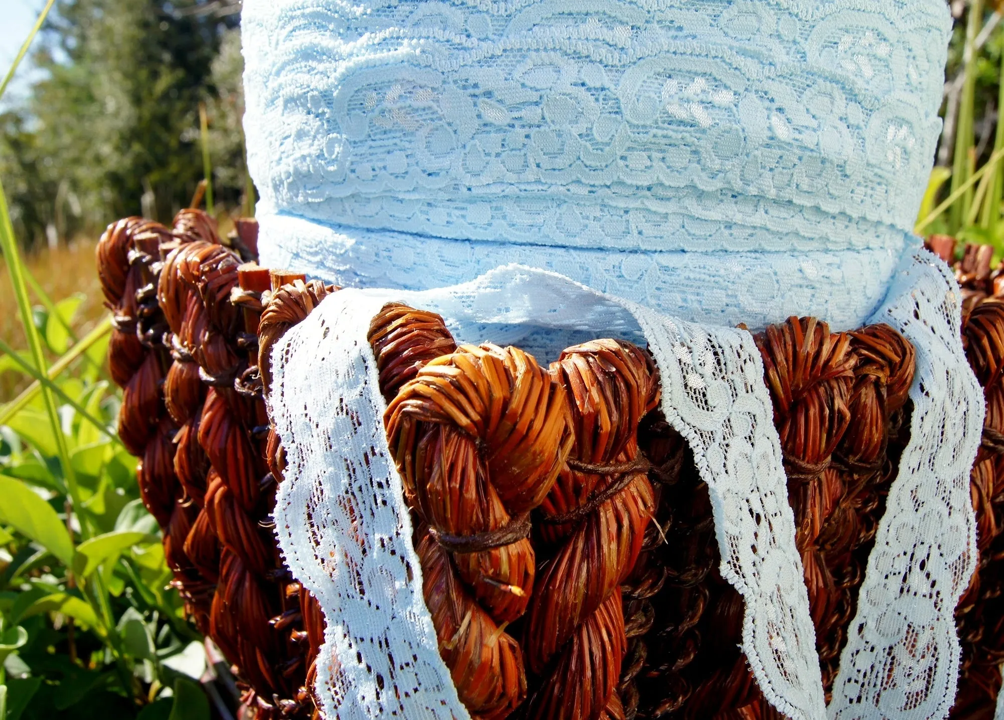 Light Blue Floral Scalloped Stretch Soft Lace Trim 1⅛" wide