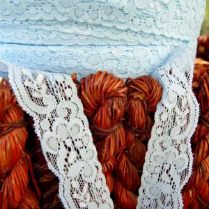 Light Blue Floral Scalloped Stretch Soft Lace Trim 1⅛" wide