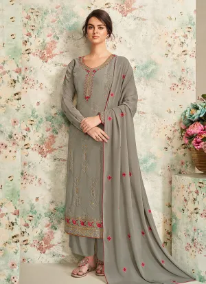 Light Grey Multi Embroidered Palazzo Suit