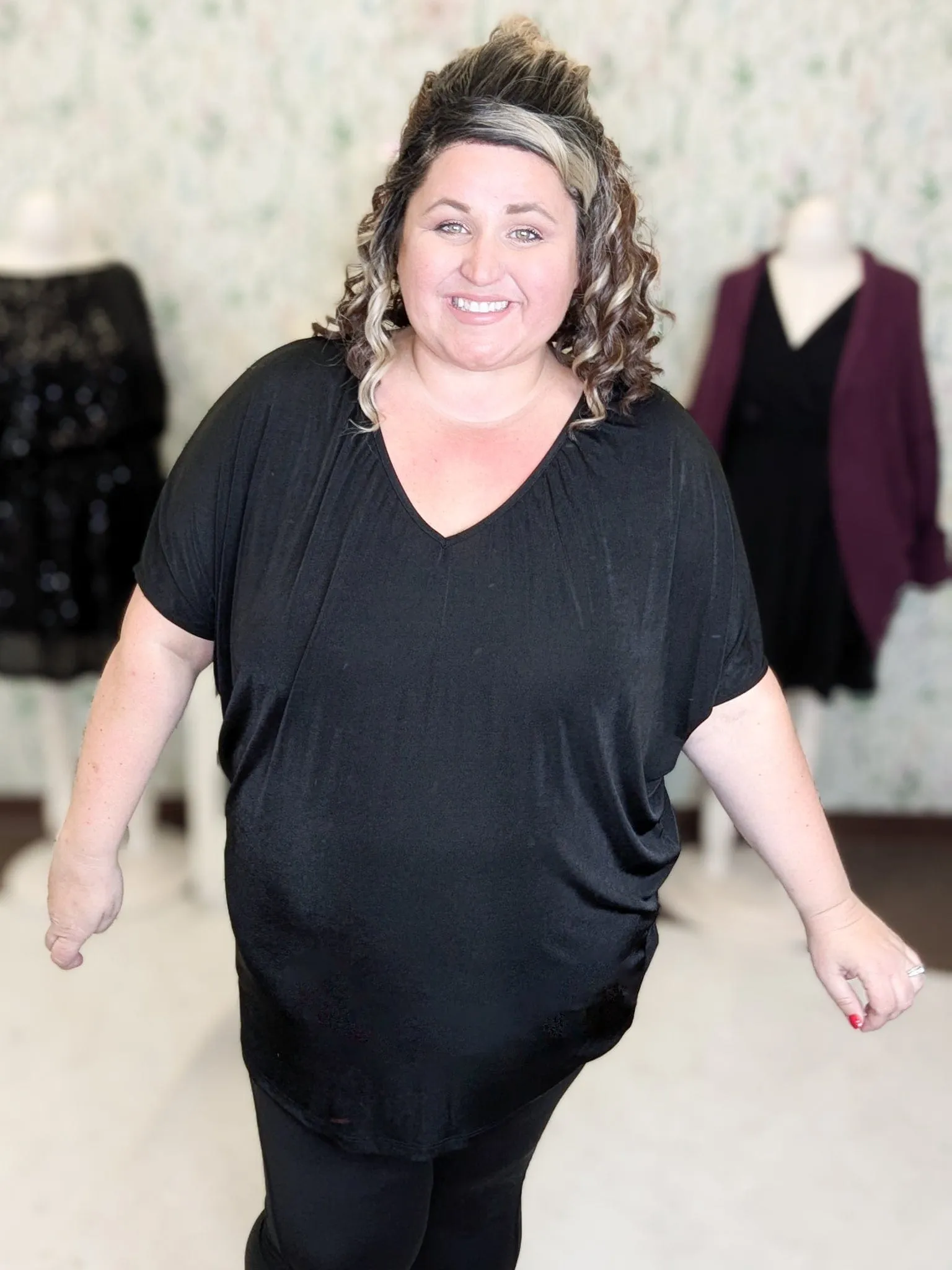 Lina Slinky Draped Dolman Short Sleeve Top
