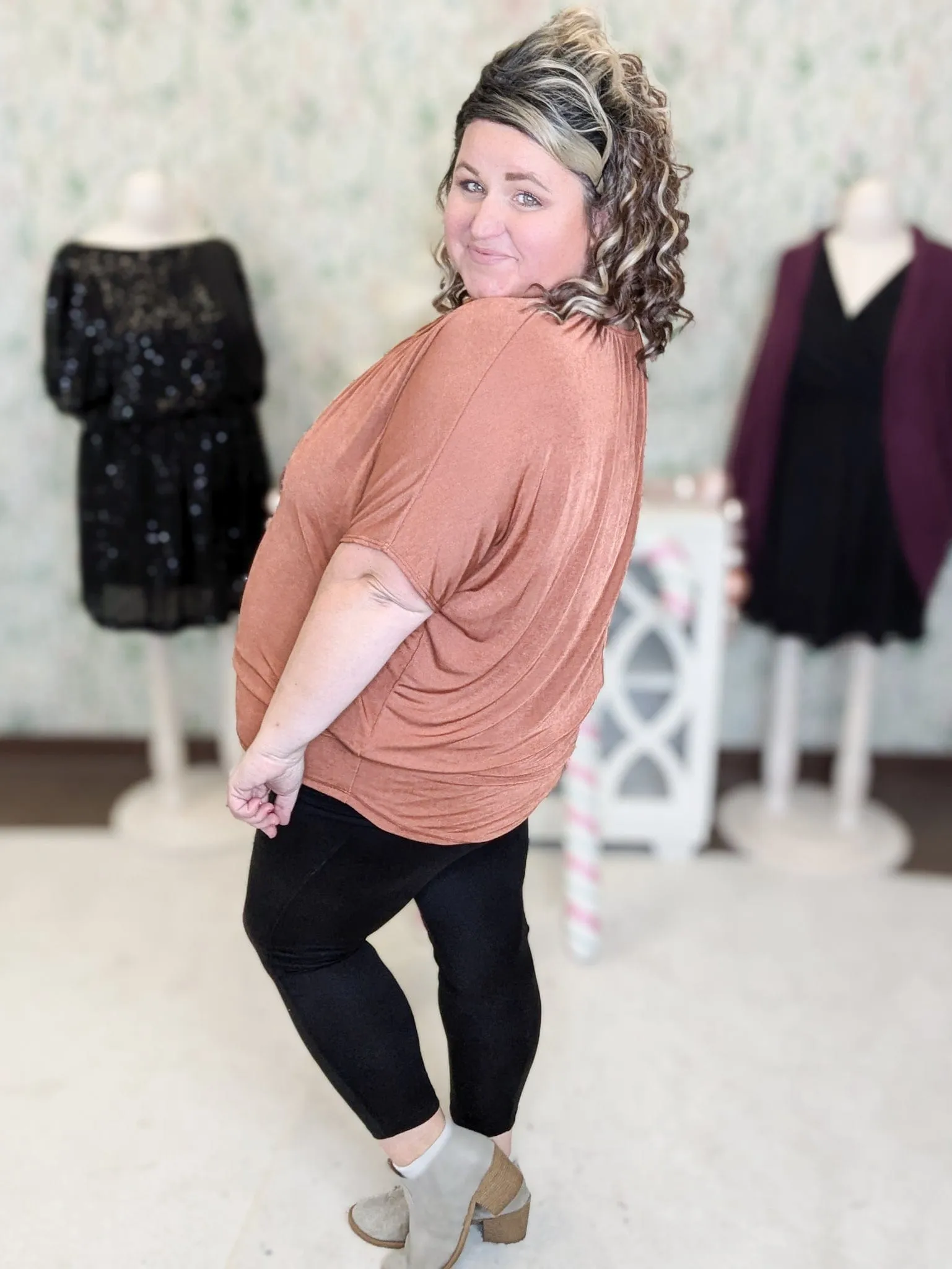 Lina Slinky Draped Dolman Short Sleeve Top