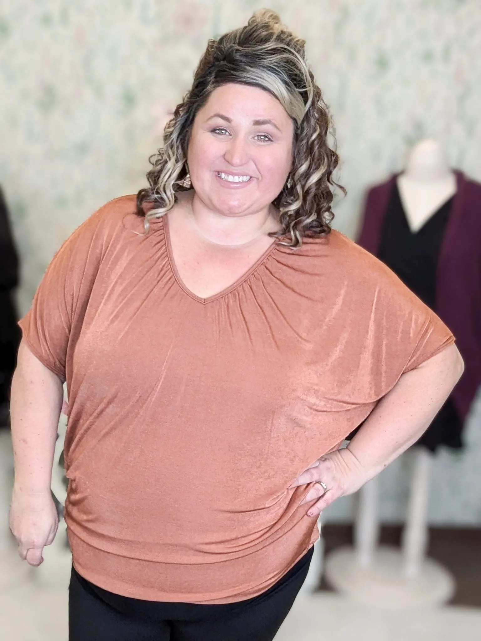 Lina Slinky Draped Dolman Short Sleeve Top