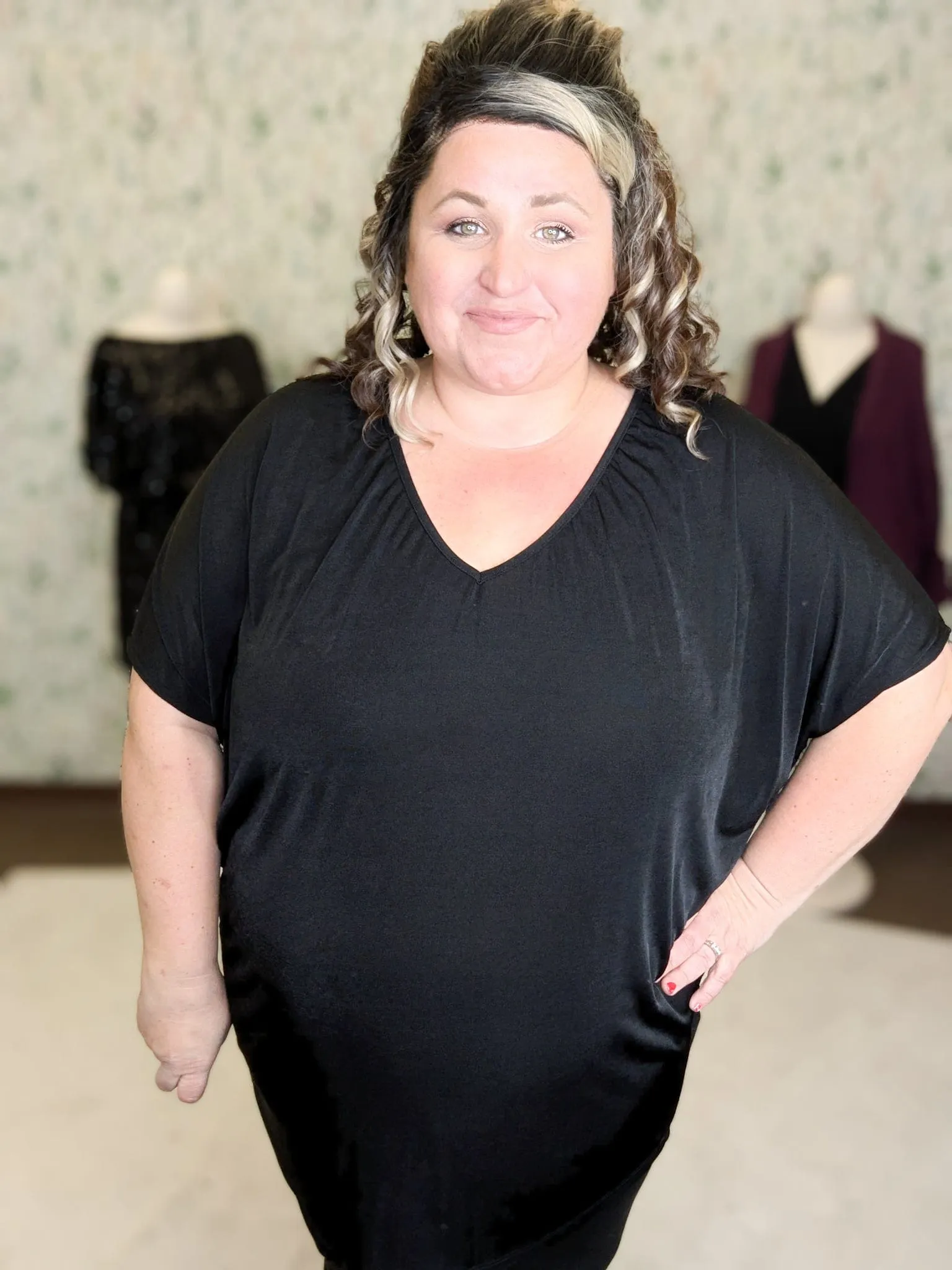 Lina Slinky Draped Dolman Short Sleeve Top