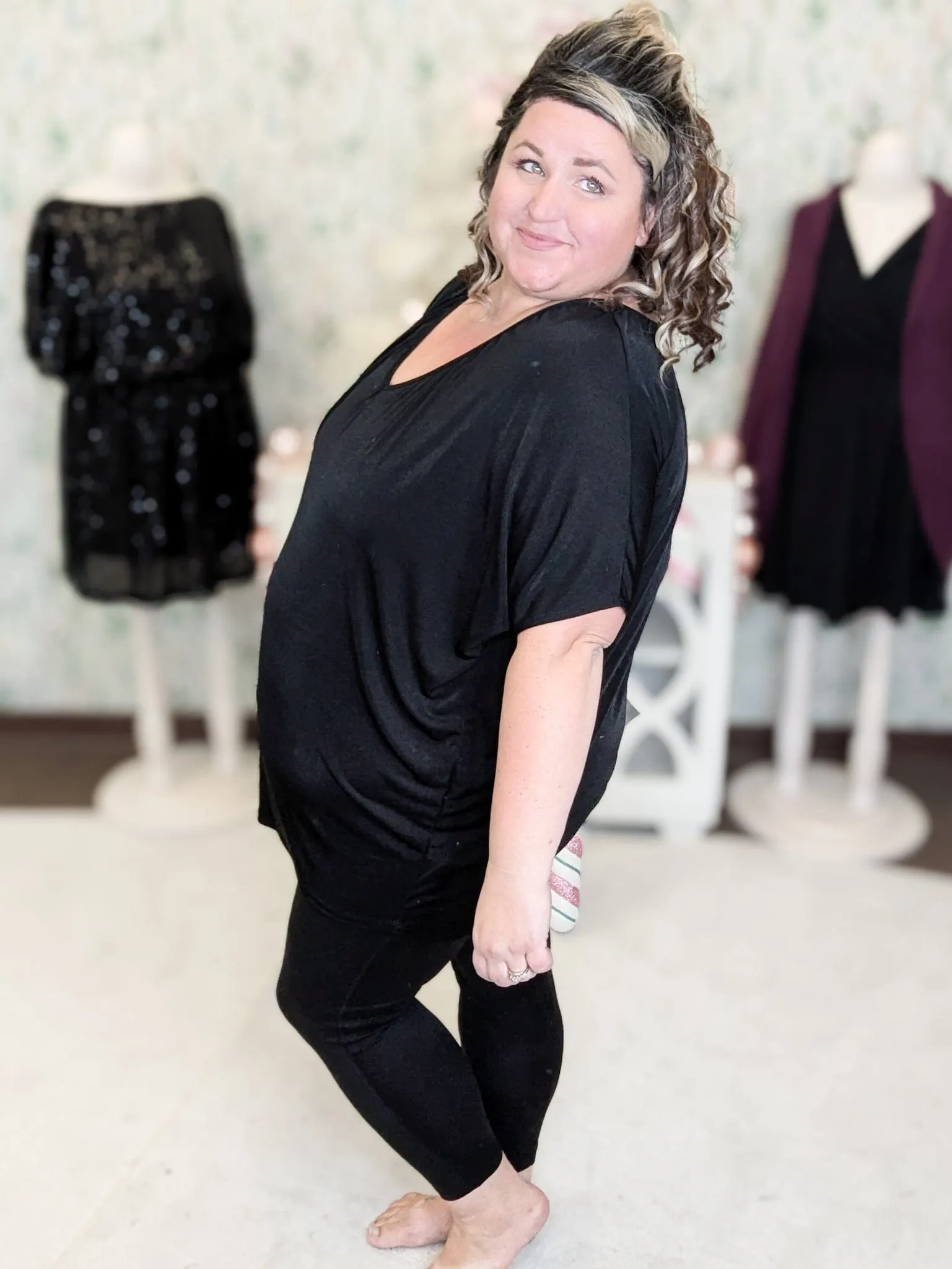 Lina Slinky Draped Dolman Short Sleeve Top