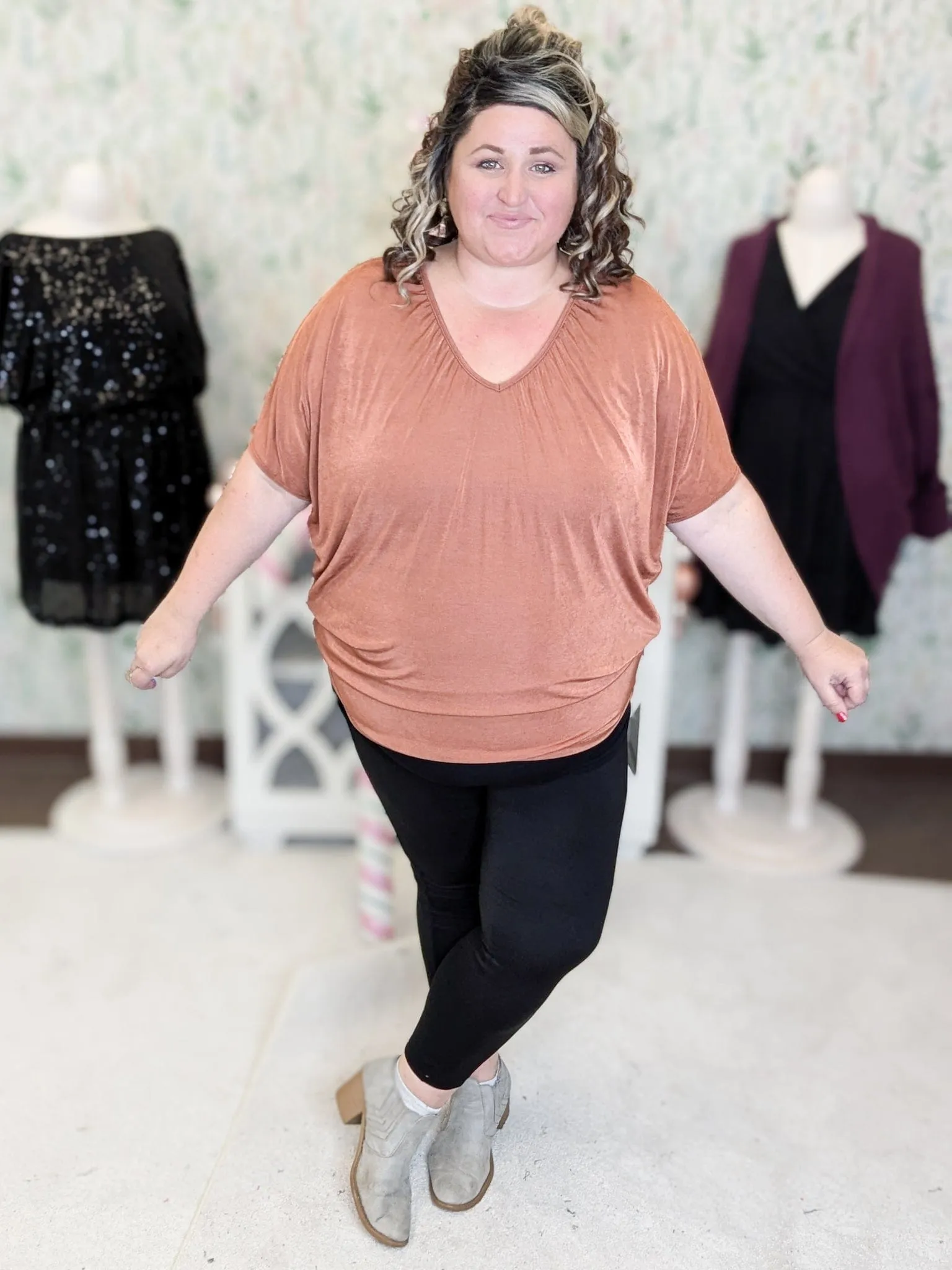 Lina Slinky Draped Dolman Short Sleeve Top