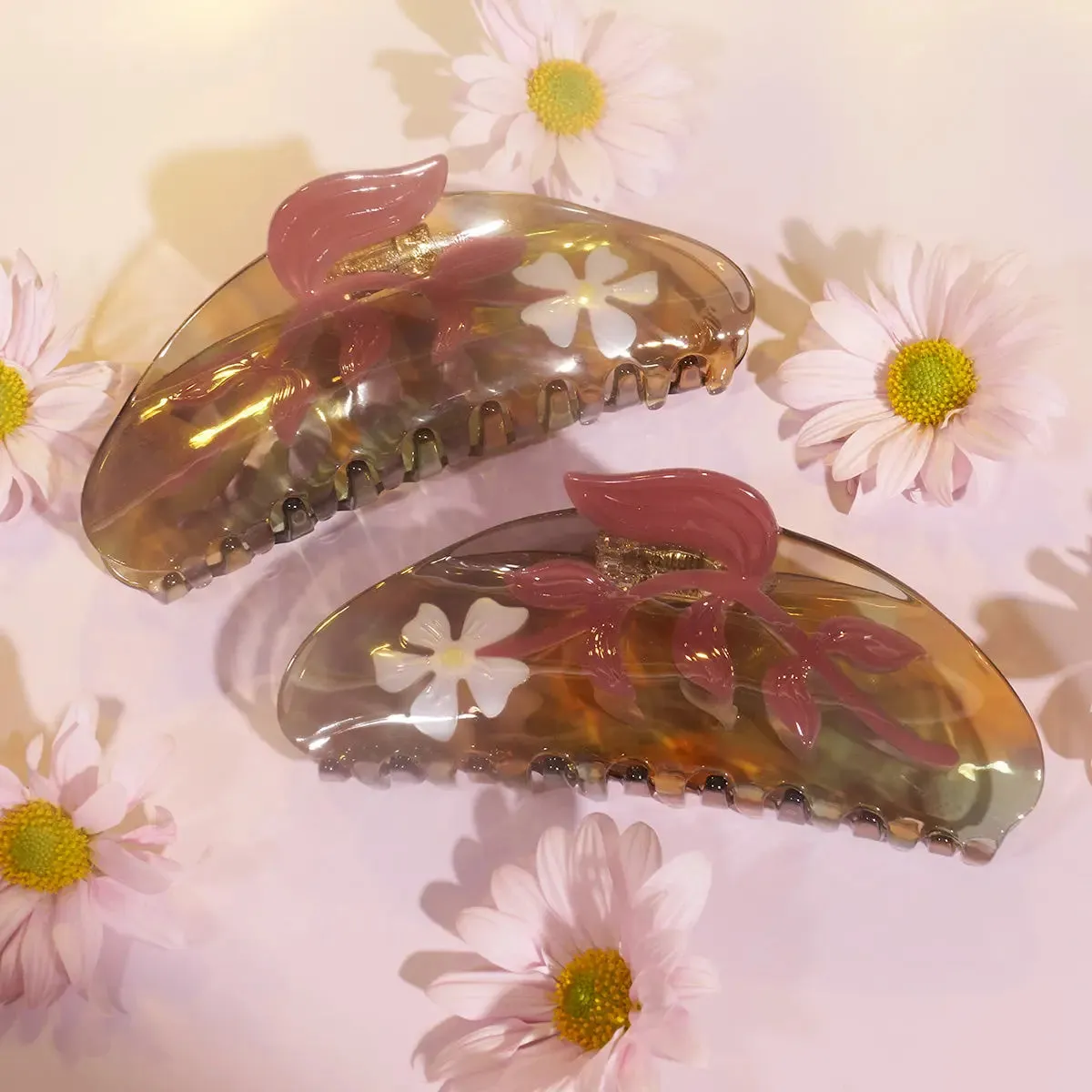 long floral claw hair clip