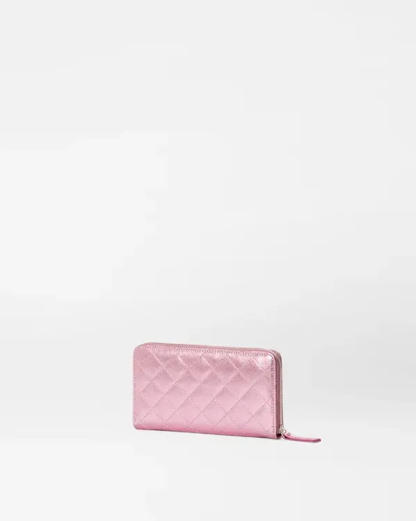 LONG ZIP ROUND WALLET ROSE METALLIC