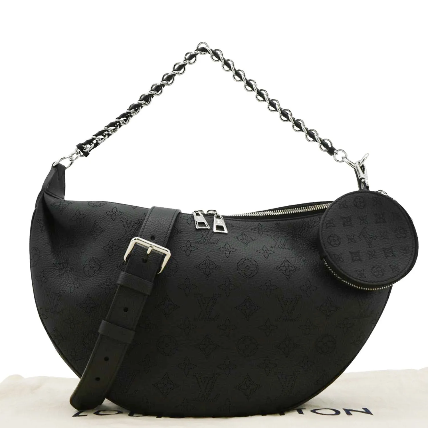 LOUIS VUITTON Baia MM Perforated Mahina Leather Shoulder Bag Black
