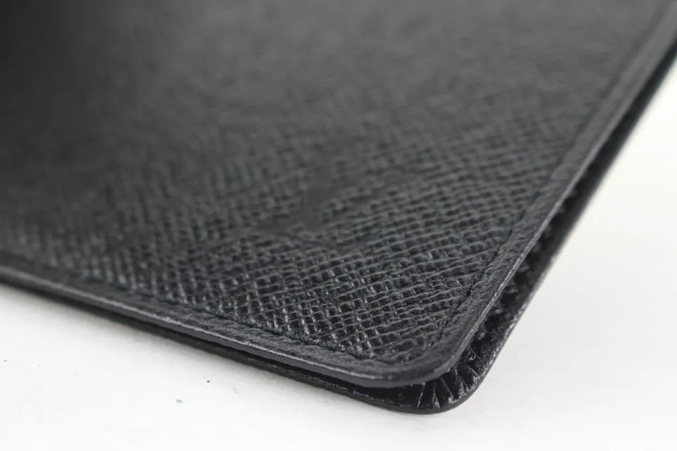 Louis Vuitton Black Leather Card Holder Wallet Case Taiga 430lv61