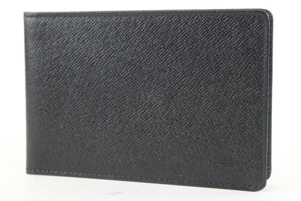 Louis Vuitton Black Leather Card Holder Wallet Case Taiga 430lv61