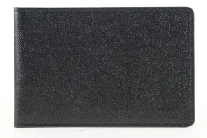 Louis Vuitton Black Leather Card Holder Wallet Case Taiga 430lv61
