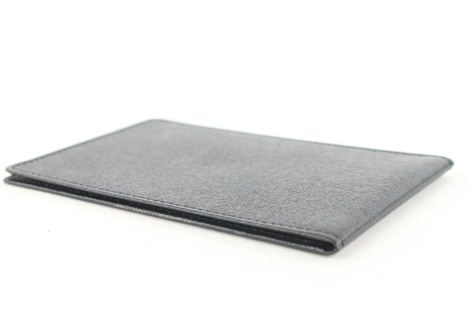 Louis Vuitton Black Leather Card Holder Wallet Case Taiga 430lv61