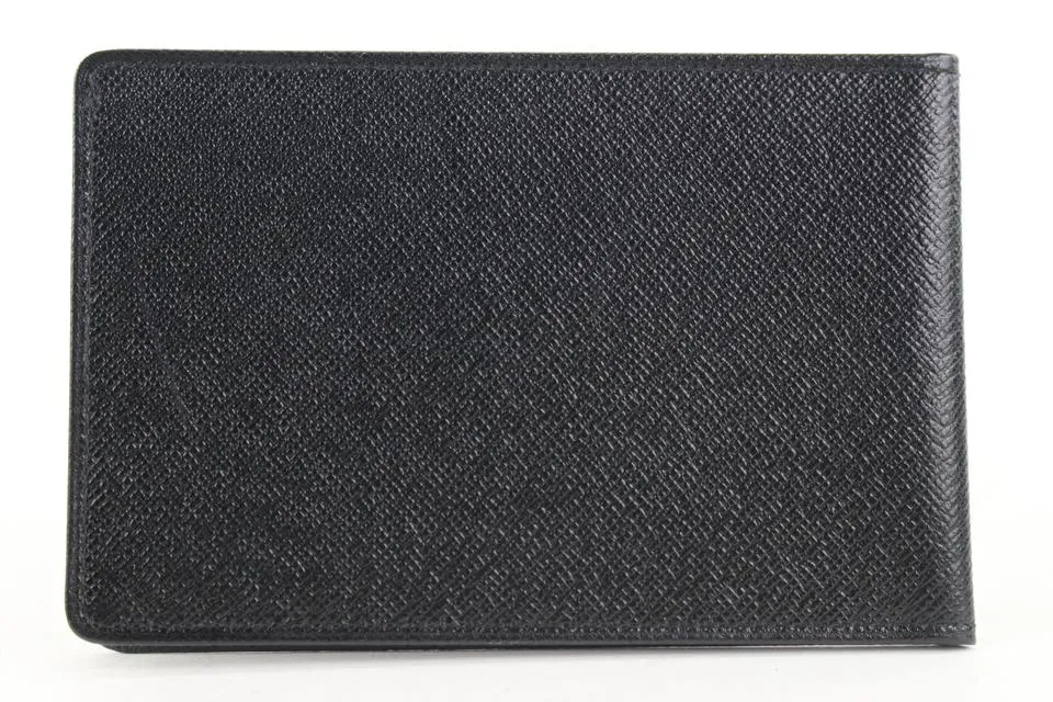 Louis Vuitton Black Leather Card Holder Wallet Case Taiga 430lv61
