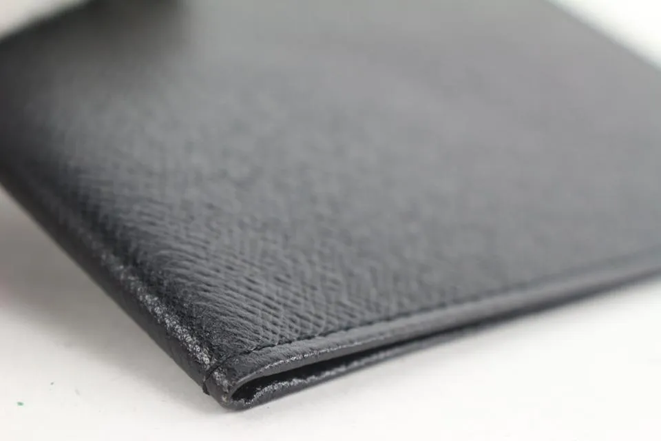 Louis Vuitton Black Leather Card Holder Wallet Case Taiga 430lv61