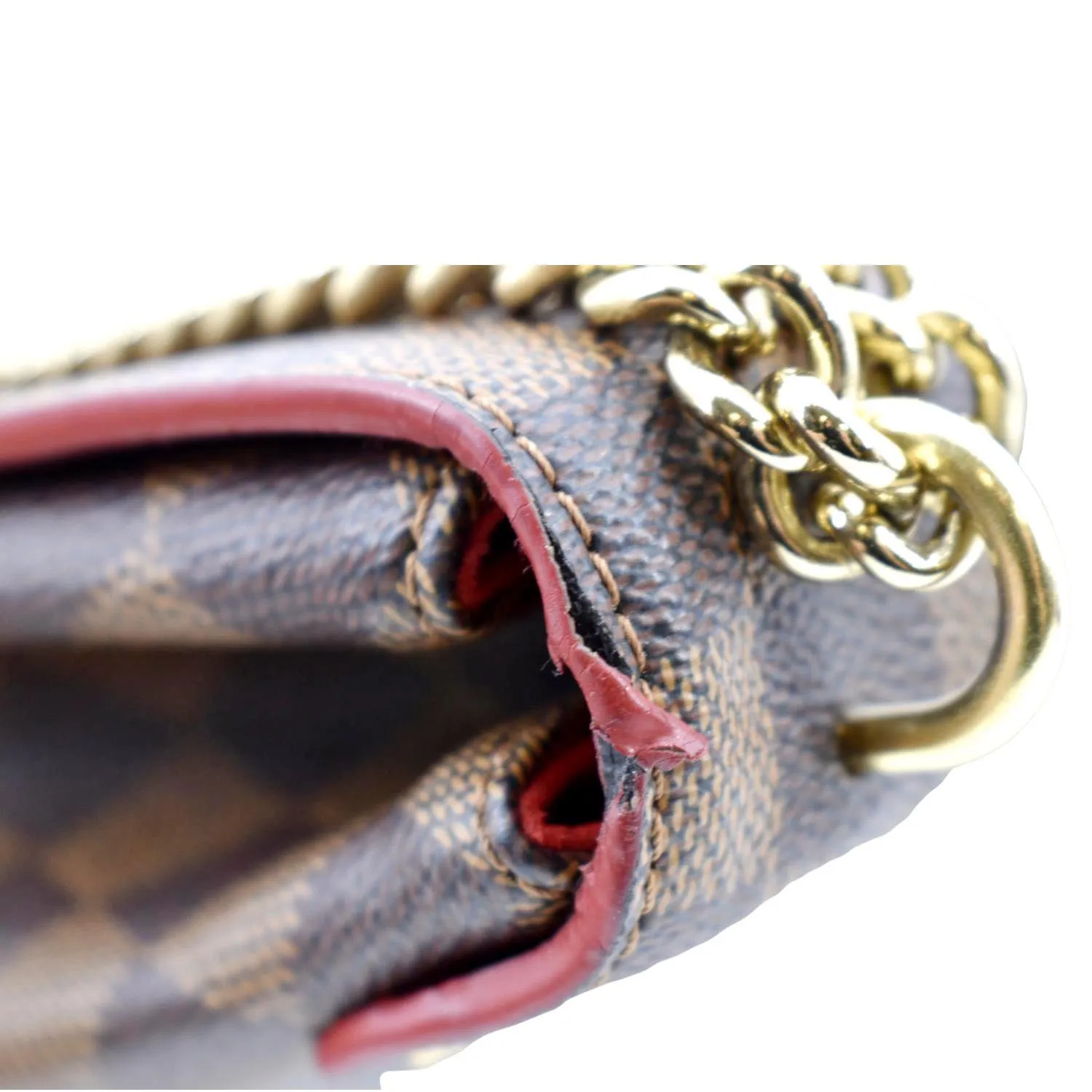 LOUIS VUITTON Caissa Chain Damier Ebene Clutch Shoulder Bag Brown