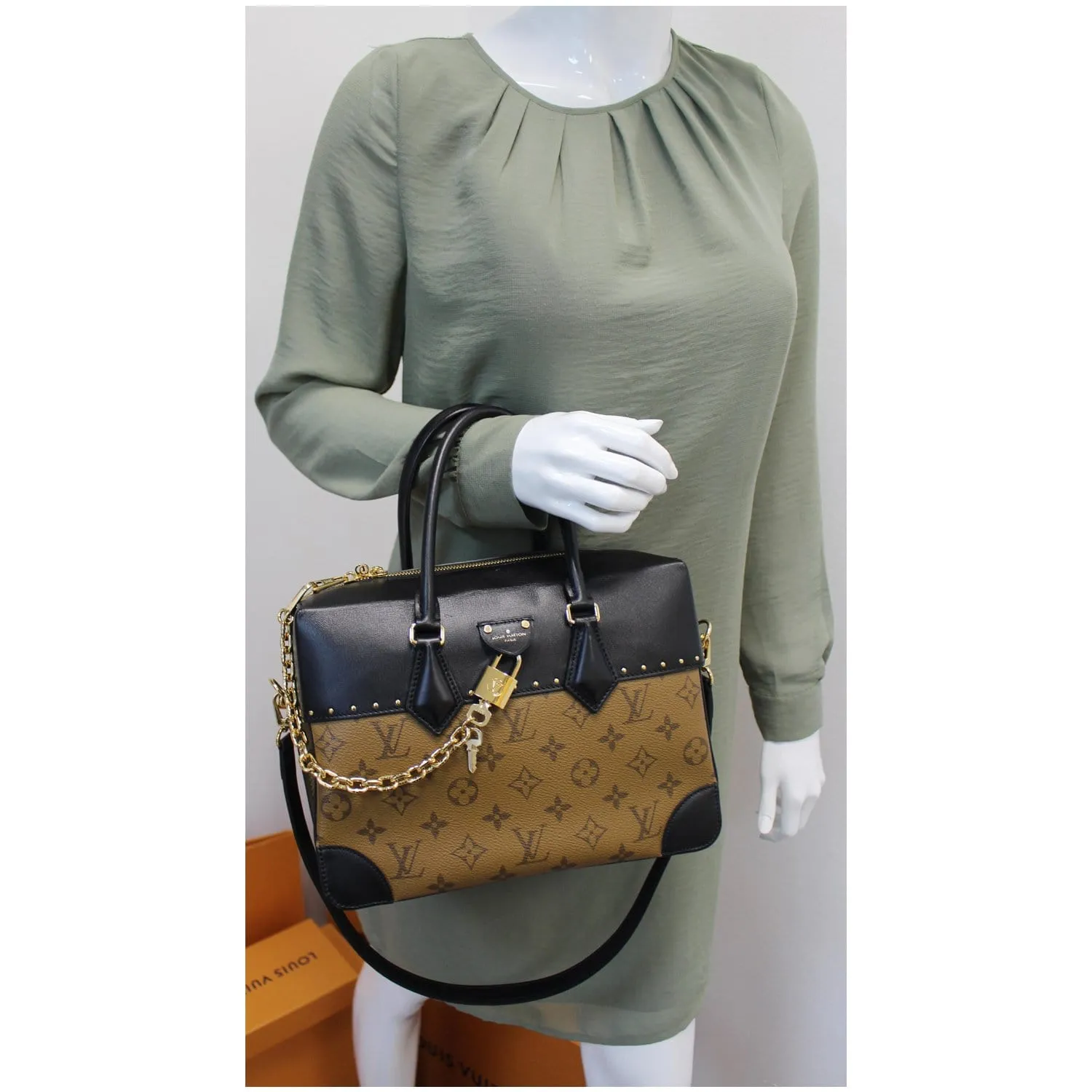 LOUIS VUITTON City Malle MM Reverse Monogram Shoulder Bag Black/Brown