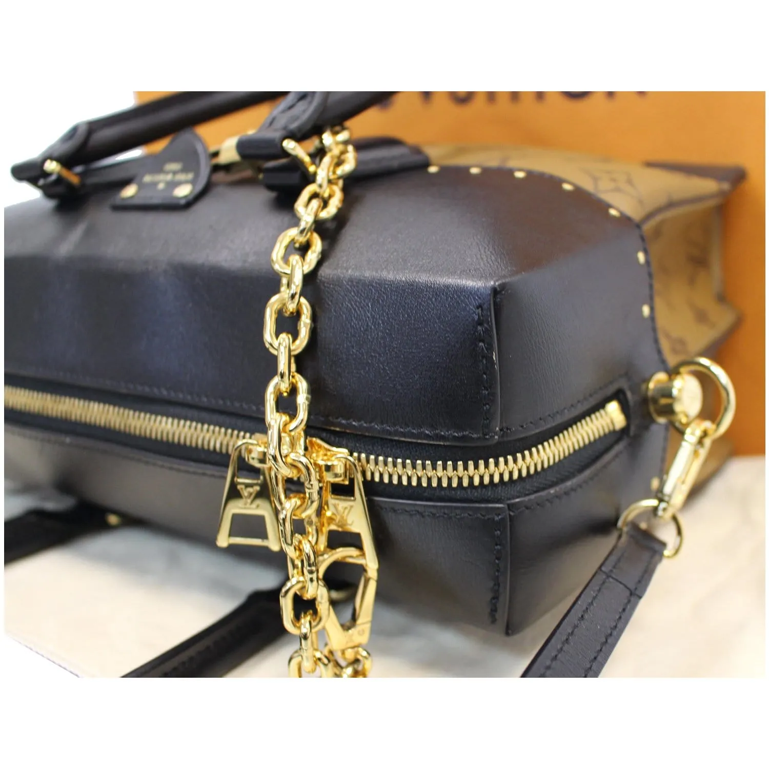 LOUIS VUITTON City Malle MM Reverse Monogram Shoulder Bag Black/Brown