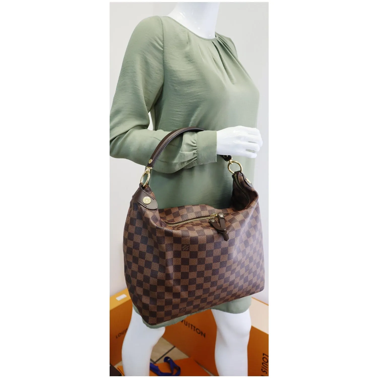 LOUIS VUITTON Duomo Hobo Damier Ebene Shoulder Bag Brown