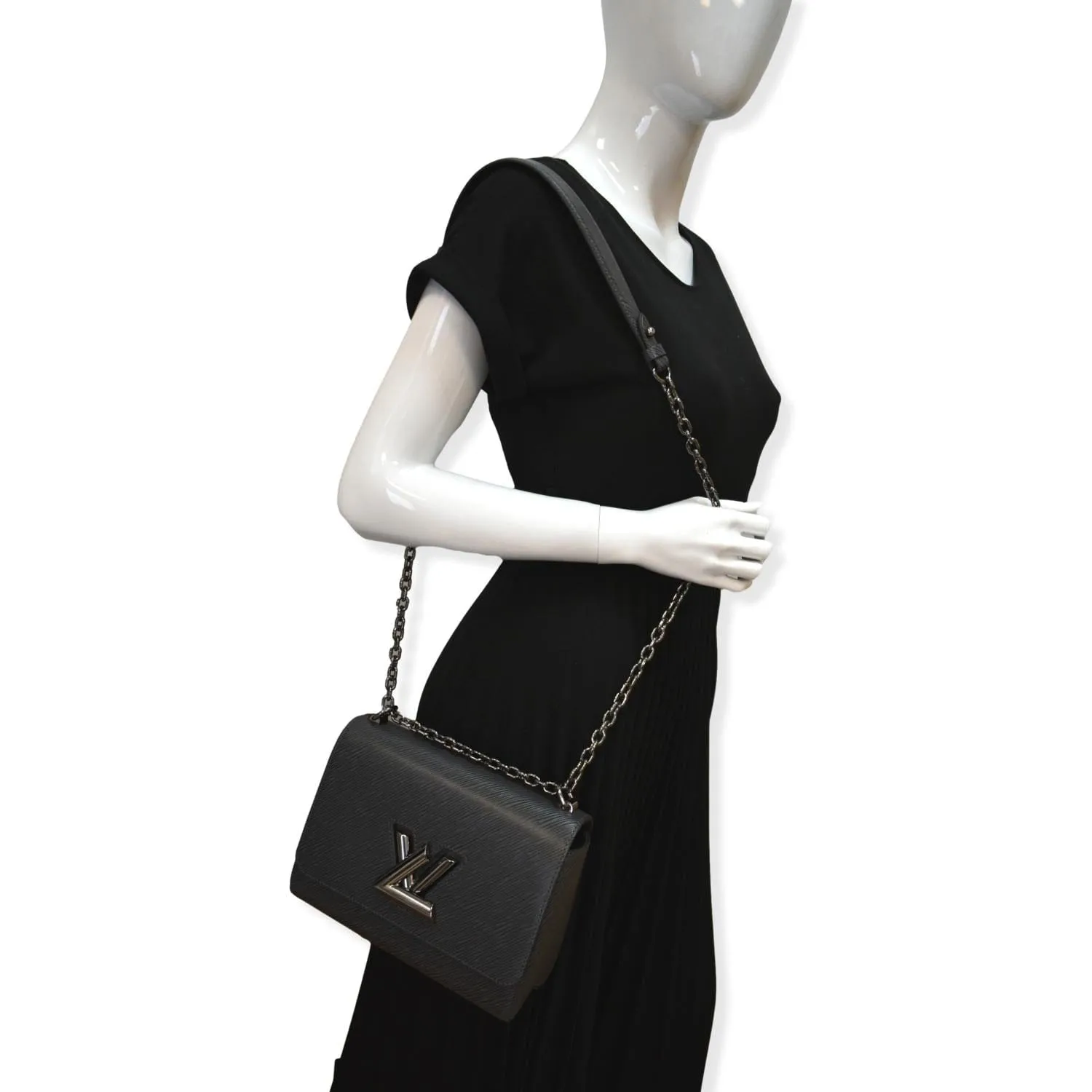 LOUIS VUITTON LV Twist MM Grained Epi Shoulder Bag Black