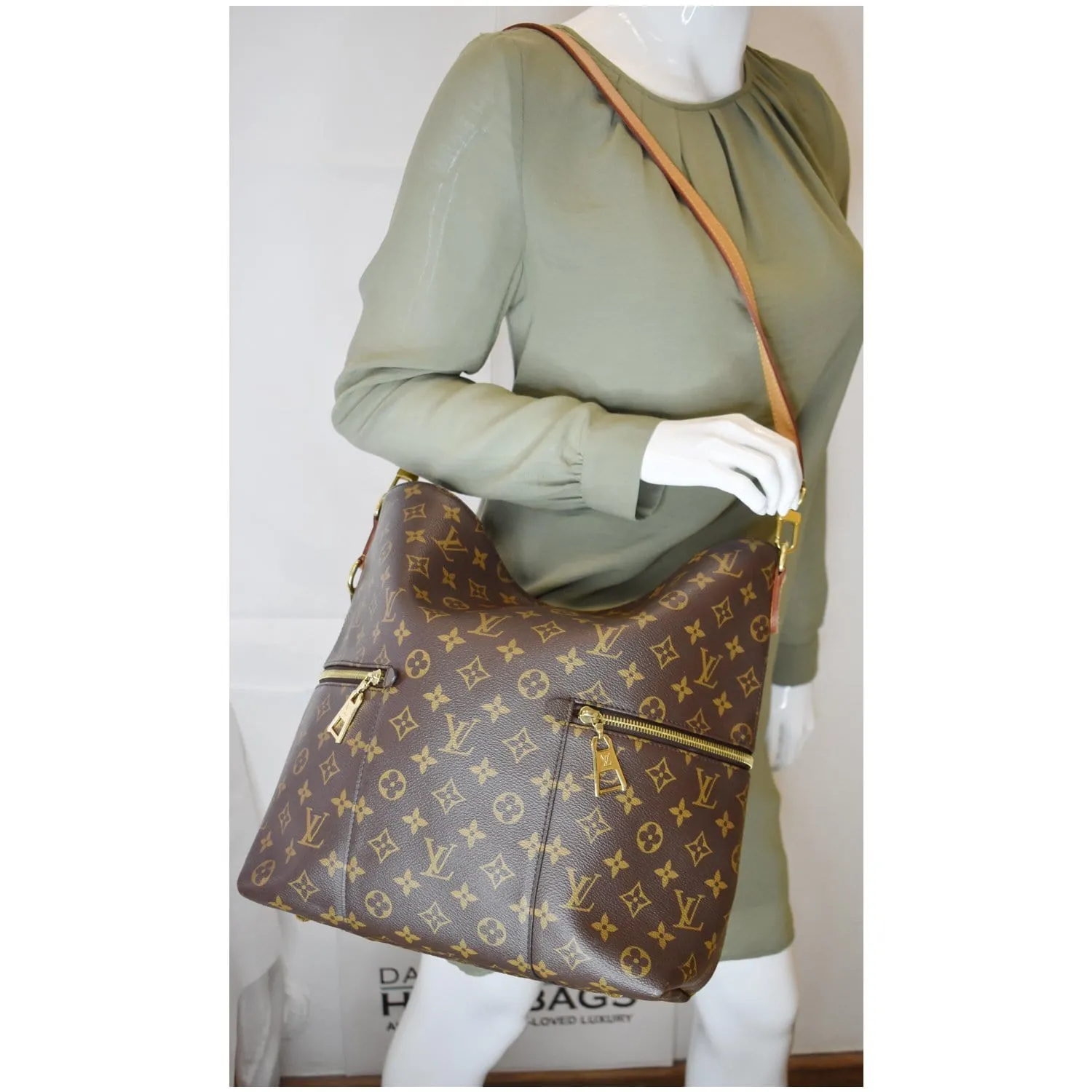 LOUIS VUITTON Melie Monogram Canvas Hobo Shoulder Bag Brown