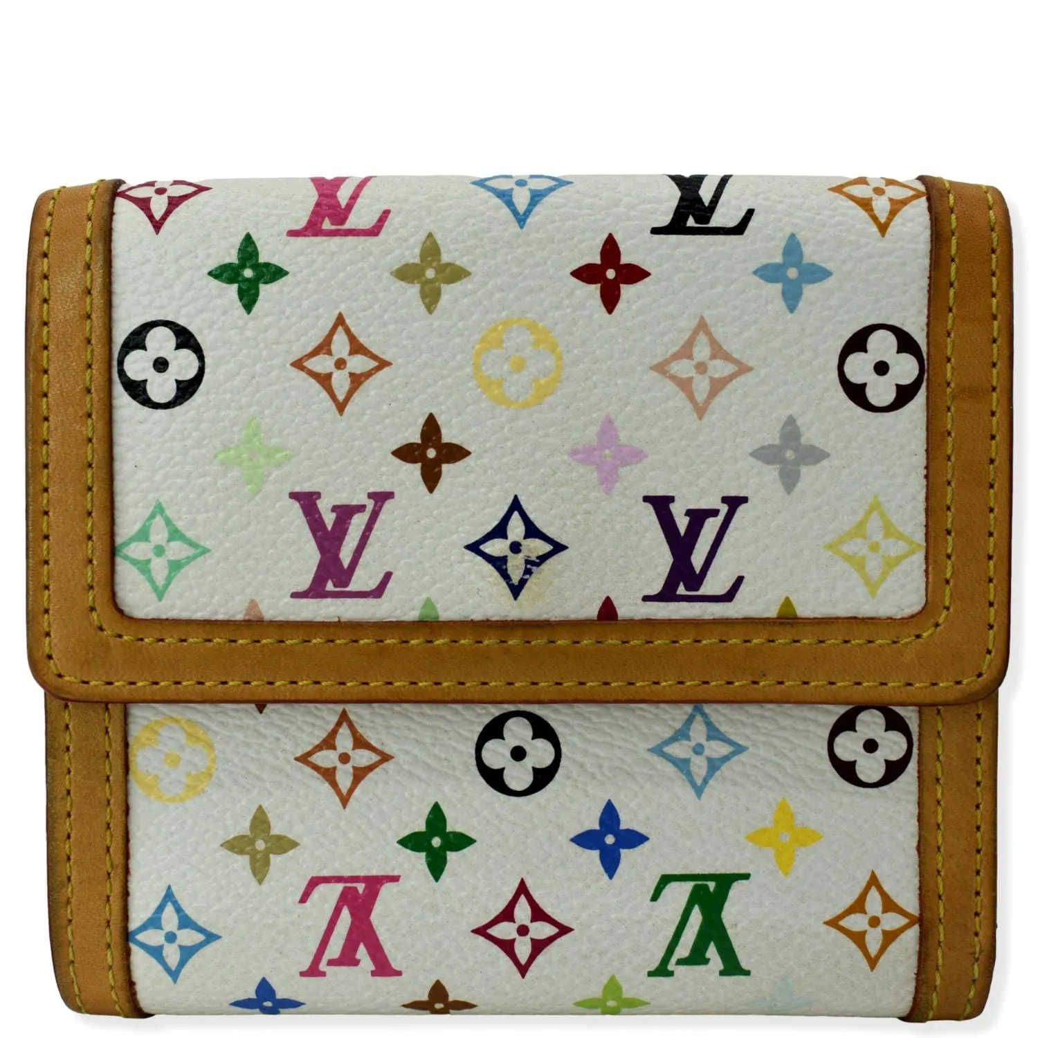 LOUIS VUITTON Monogram Multicolore Elise Wallet White