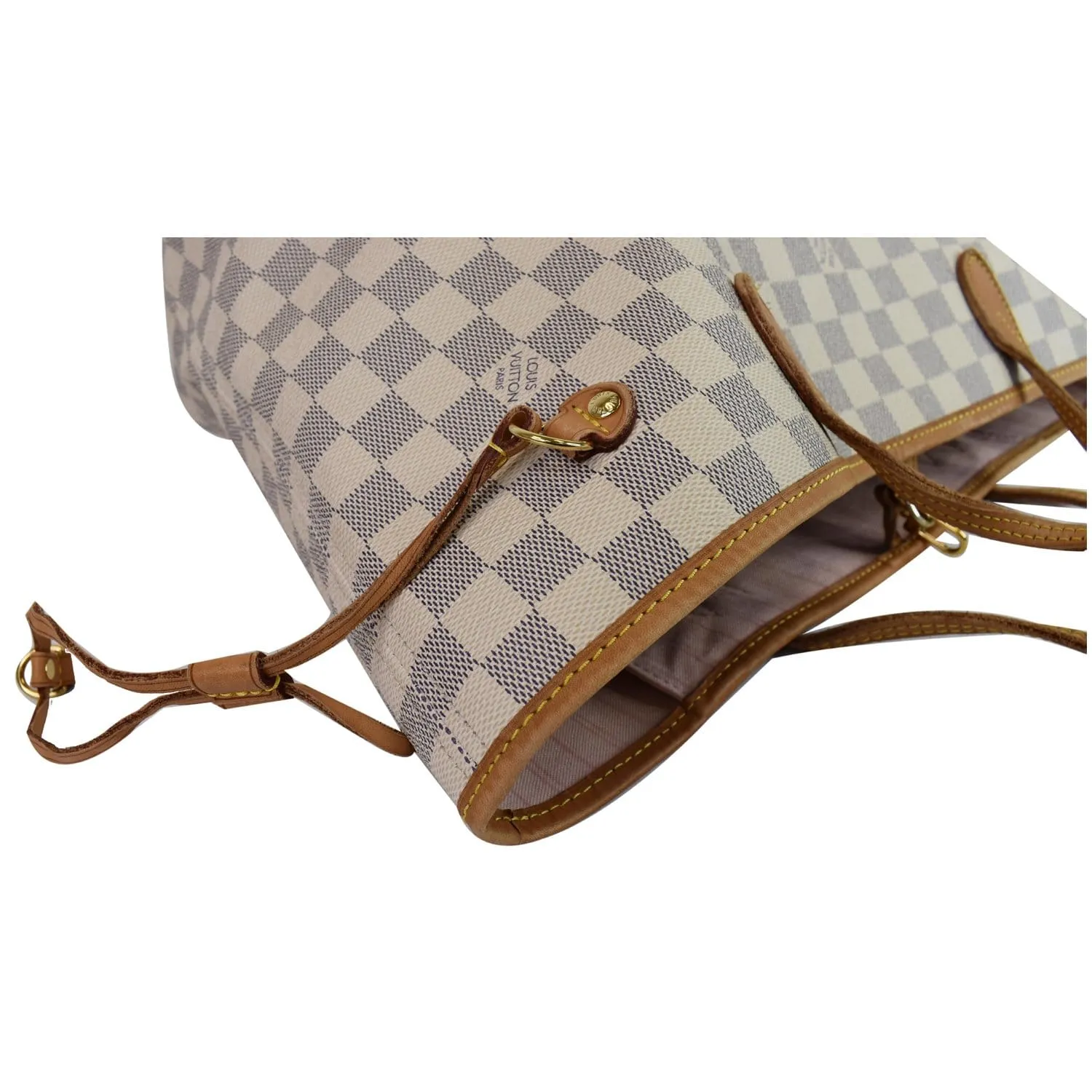 LOUIS VUITTON Neverfull MM Damier Azur Tote Shoulder Bag White