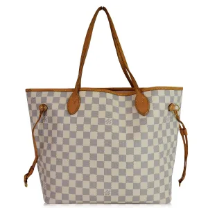 LOUIS VUITTON Neverfull MM Damier Azur Tote Shoulder Bag White