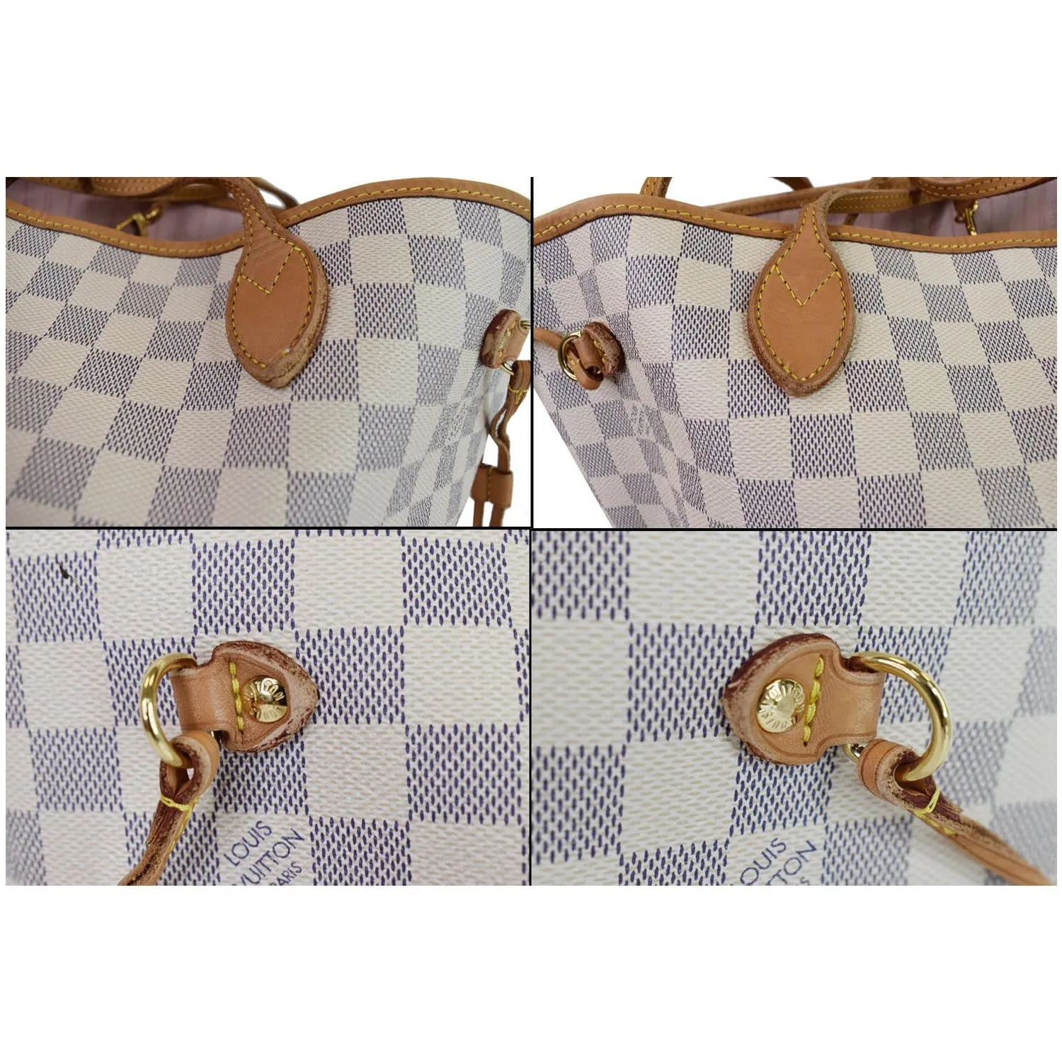LOUIS VUITTON Neverfull MM Damier Azur Tote Shoulder Bag White
