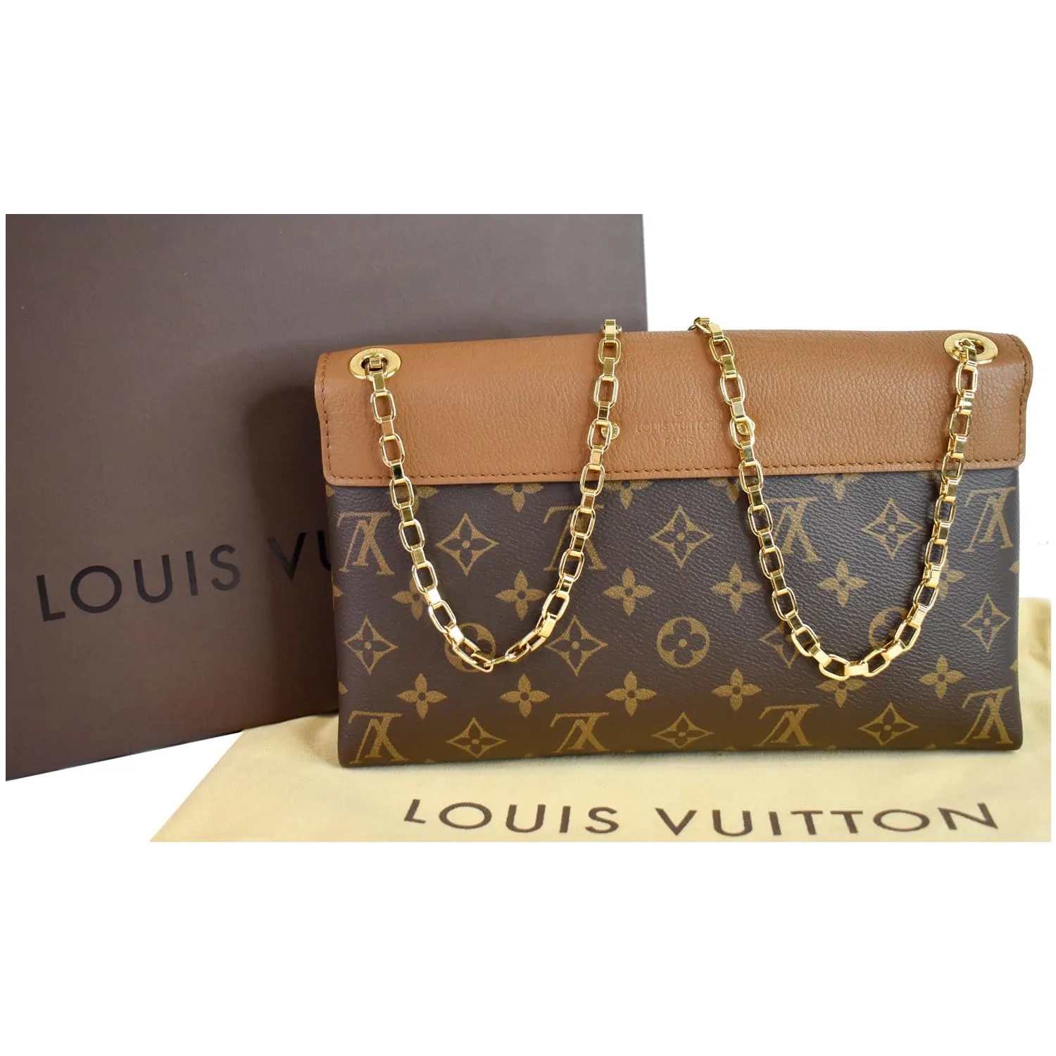LOUIS VUITTON Pallas Chain Monogram Canvas Crossbody Bag Brown