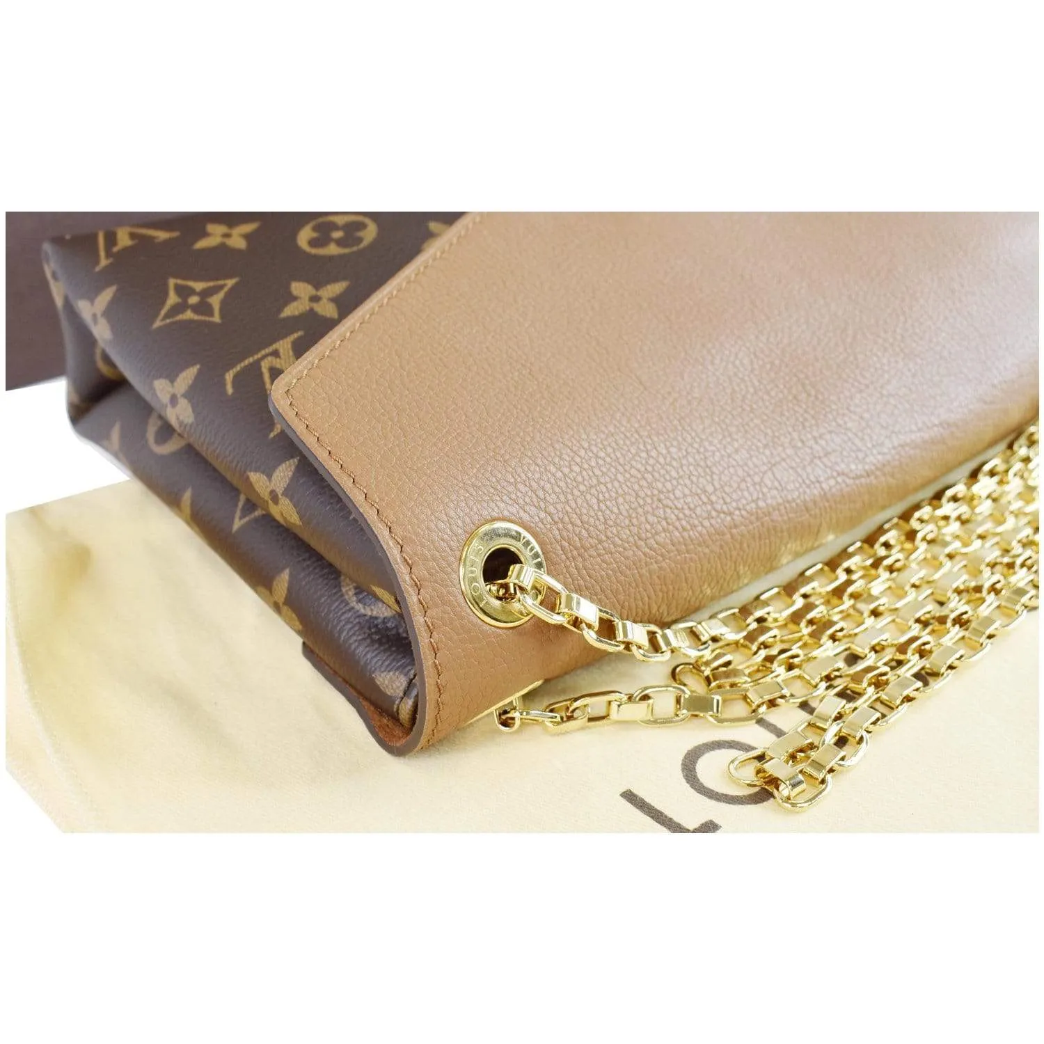 LOUIS VUITTON Pallas Chain Monogram Canvas Crossbody Bag Brown