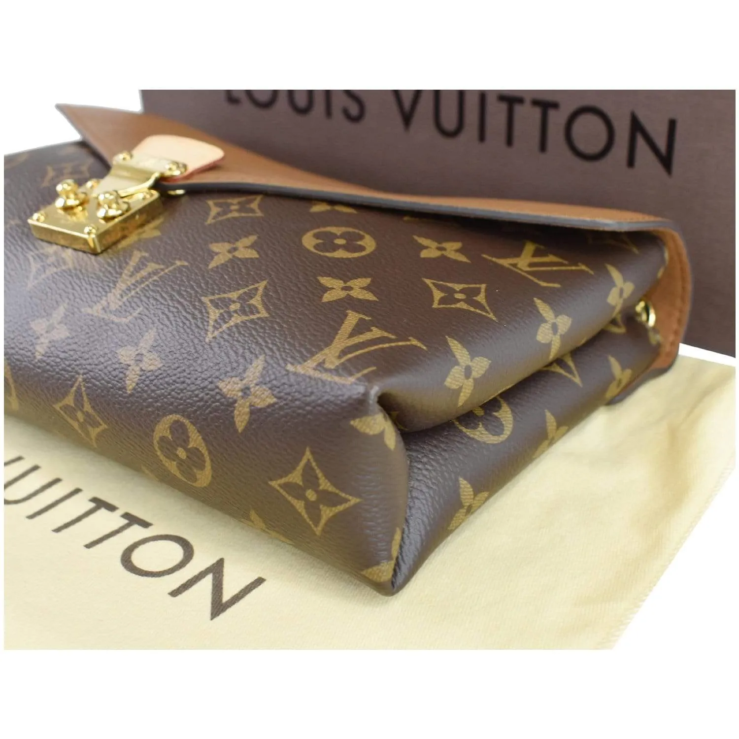 LOUIS VUITTON Pallas Chain Monogram Canvas Crossbody Bag Brown
